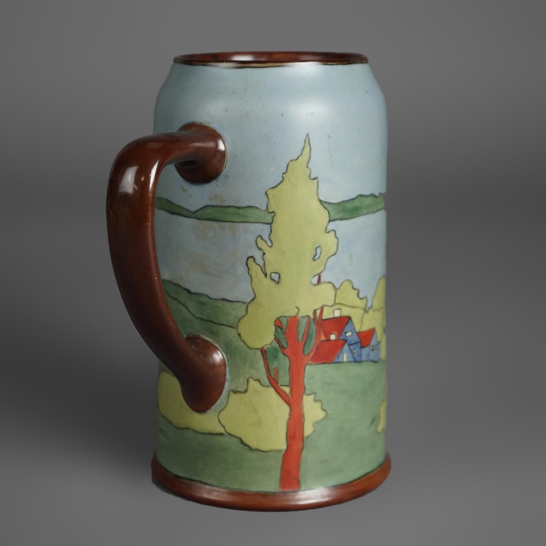 Arts and Crafts Antique Arts & Crafts Wesley Dow School Scenic Porcelain Tankard Circa 1900 For Sale