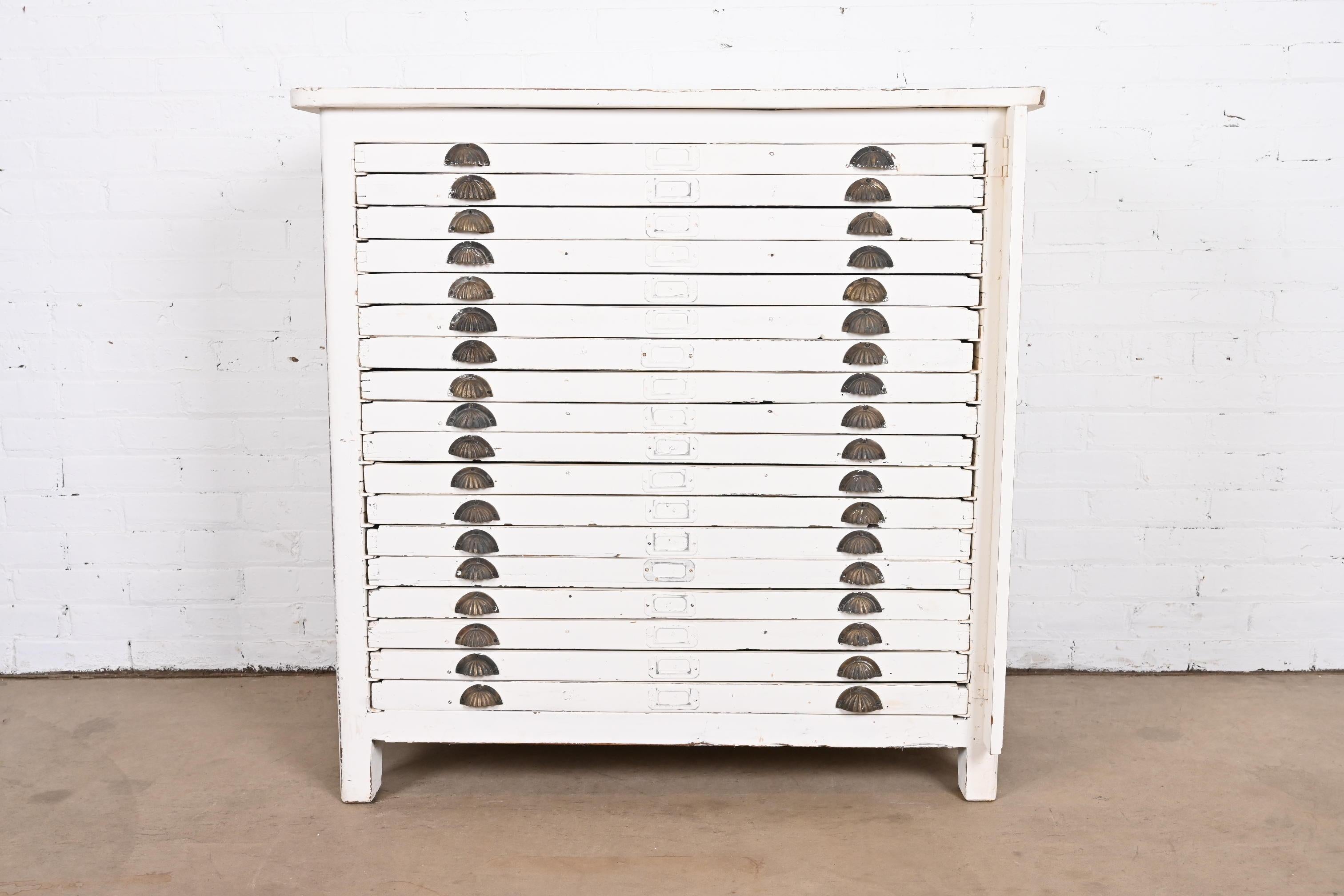 Antique Arts & Crafts White Painted 18-Drawer Flat File Printer's Cabinet 1