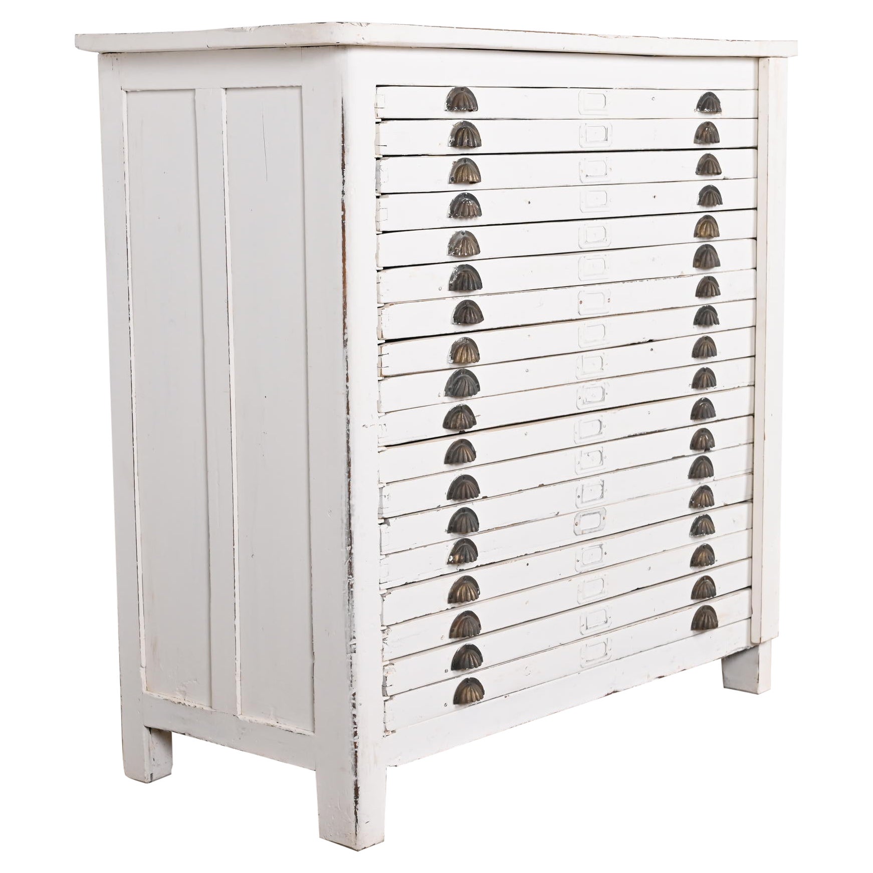 Antique Arts 
Crafts White Painted 18-Drawer Flat File Printer
s Cabinet