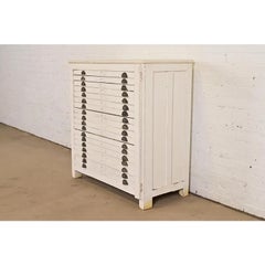 Antique Arts & Crafts White Painted Flat File Printer's Cabinet, Circa 1900