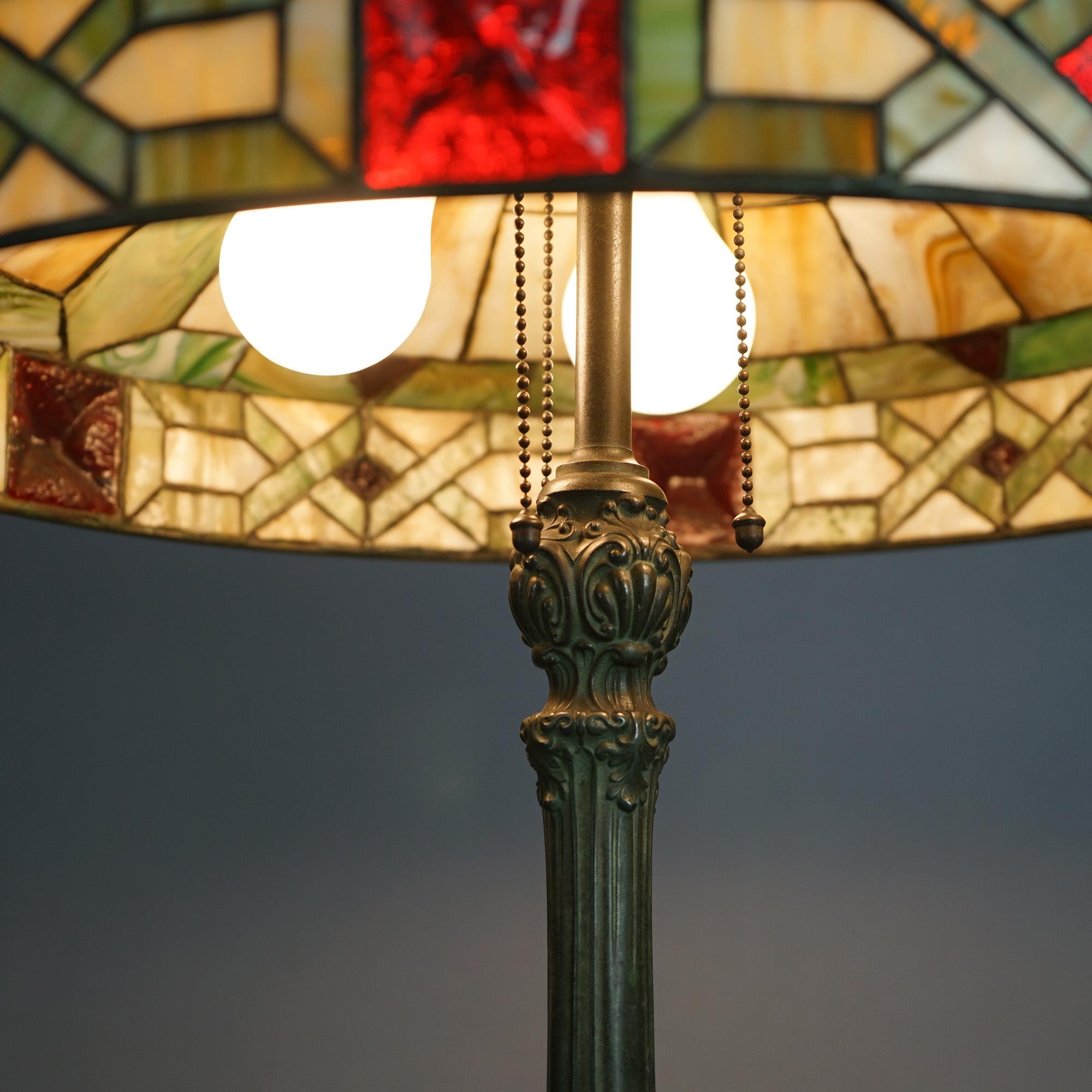 Antique Arts & Crafts Wilkinson Slag, Chunk & Jewel Glass Table Lamp Circa 1920 1