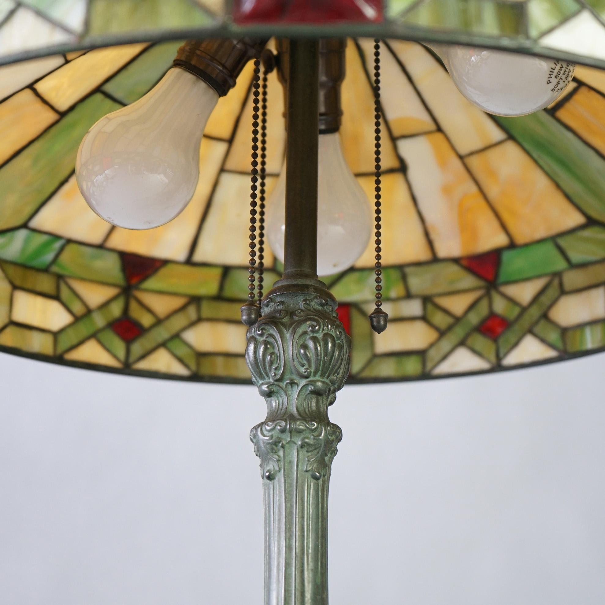 Antique Arts & Crafts Wilkinson Slag, Chunk & Jewel Glass Table Lamp Circa 1920 2