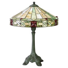 Antique Arts & Crafts Wilkinson Slag, Chunk & Jewel Glass Table Lamp Circa 1920