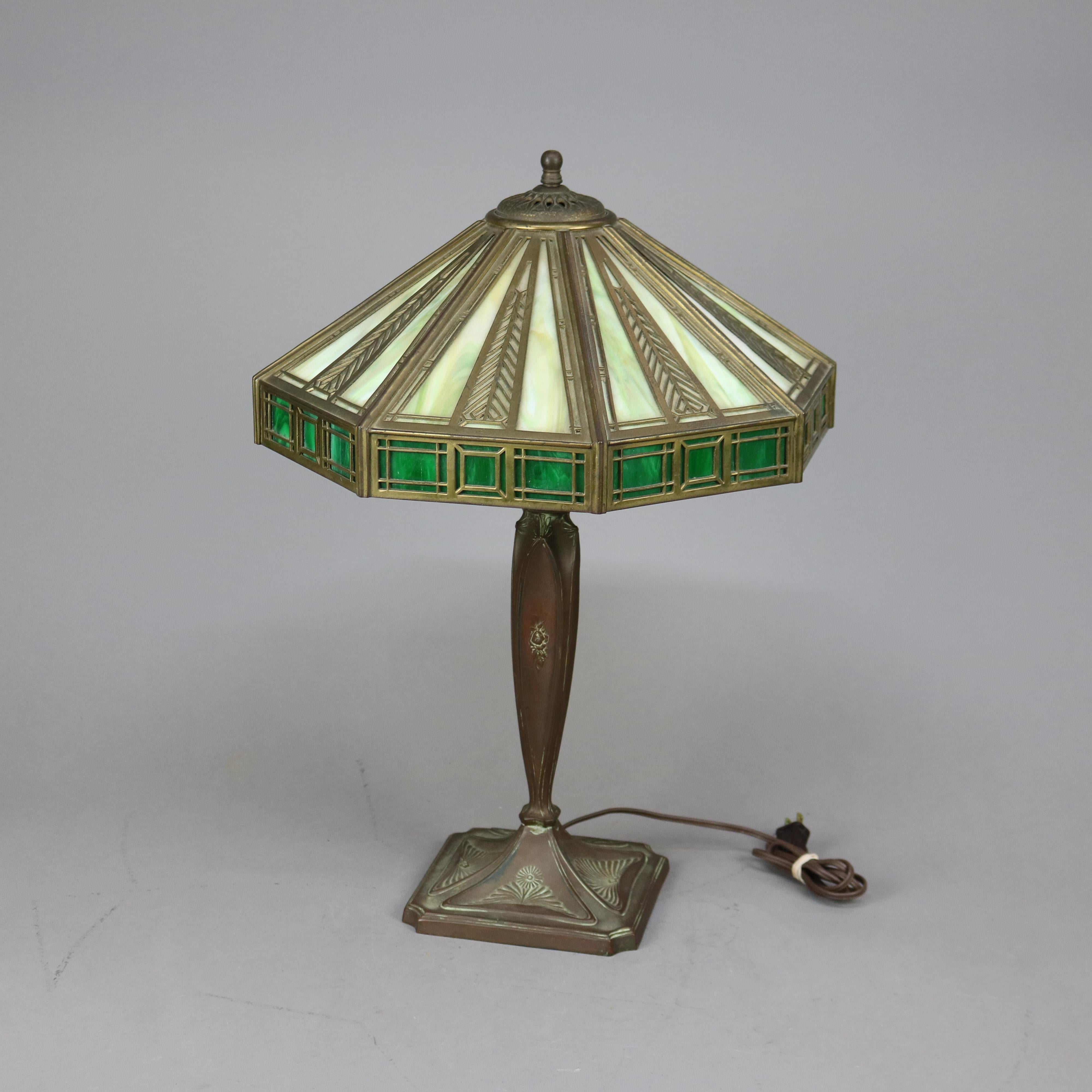 Arts and Crafts Antique Arts & Crafts Wilkinson Two-Tone Slag Glass Table Lamp, Circa 1910