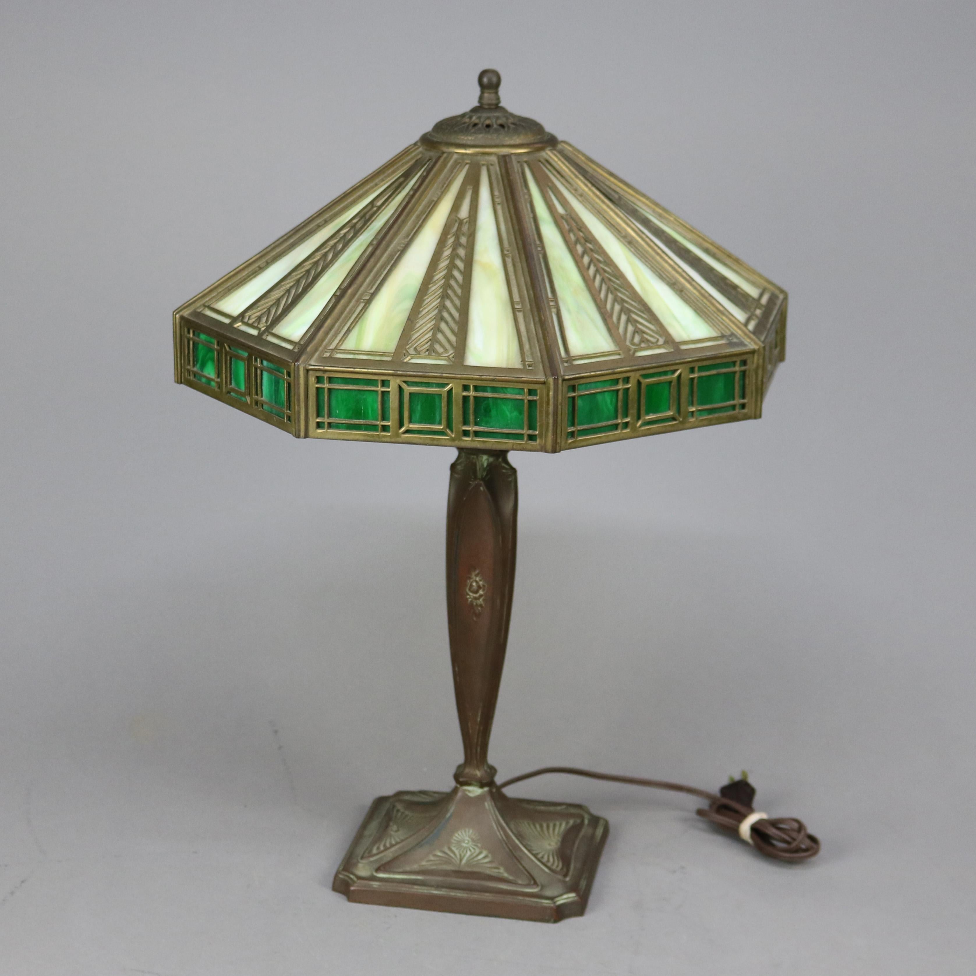 American Antique Arts & Crafts Wilkinson Two-Tone Slag Glass Table Lamp, Circa 1910