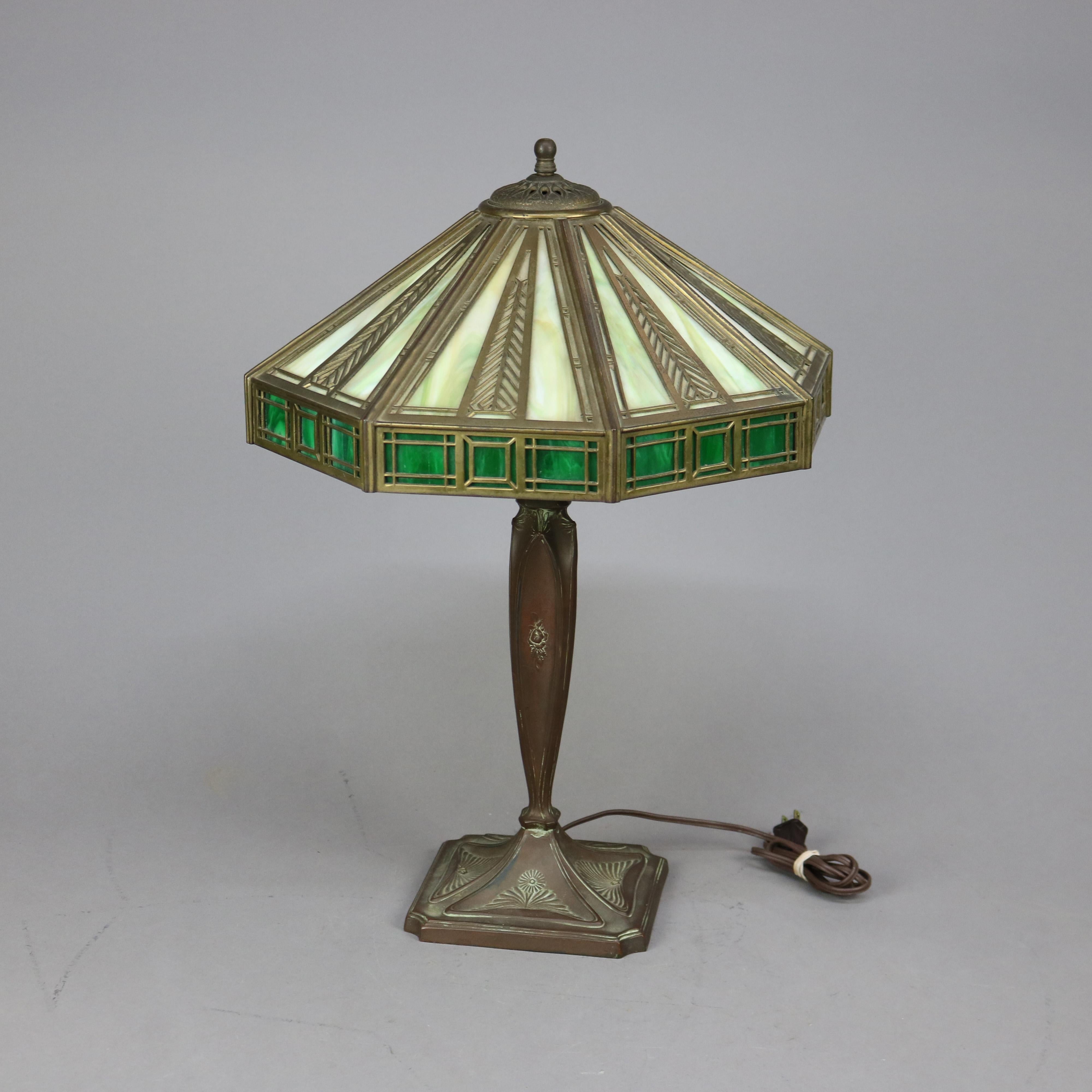 Antique Arts & Crafts Wilkinson Two-Tone Slag Glass Table Lamp, Circa 1910 In Good Condition In Big Flats, NY