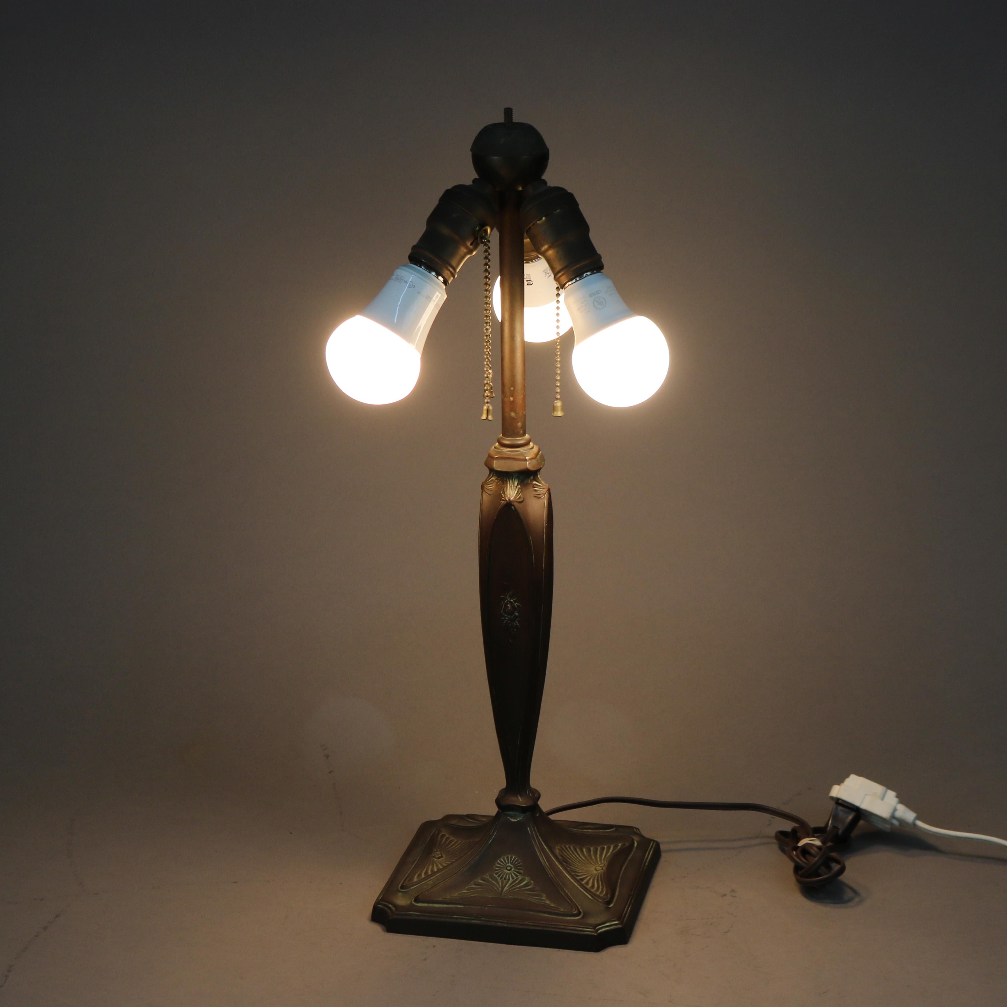 Metal Antique Arts & Crafts Wilkinson Two-Tone Slag Glass Table Lamp, Circa 1910
