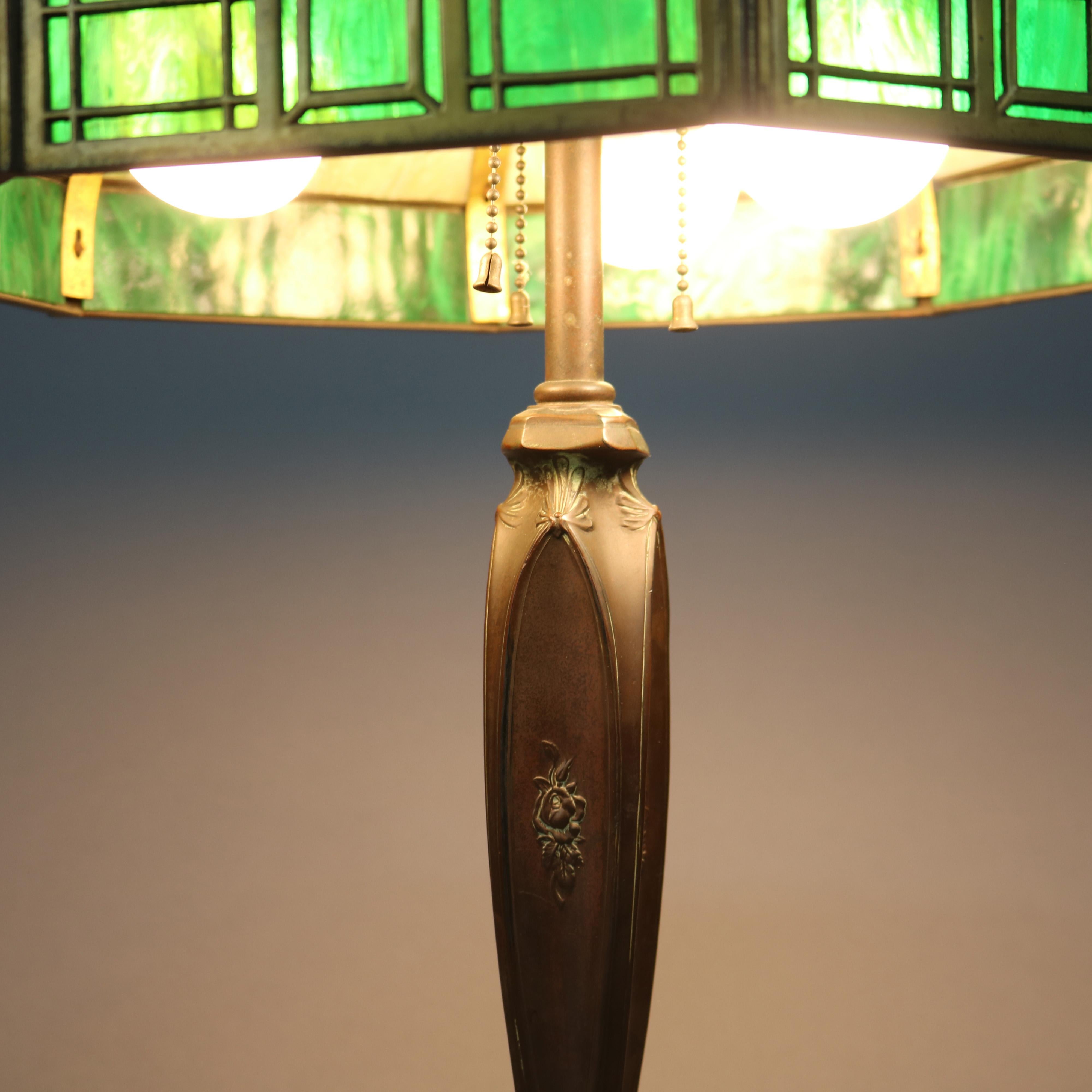 Antique Arts & Crafts Wilkinson Two-Tone Slag Glass Table Lamp, Circa 1910 1