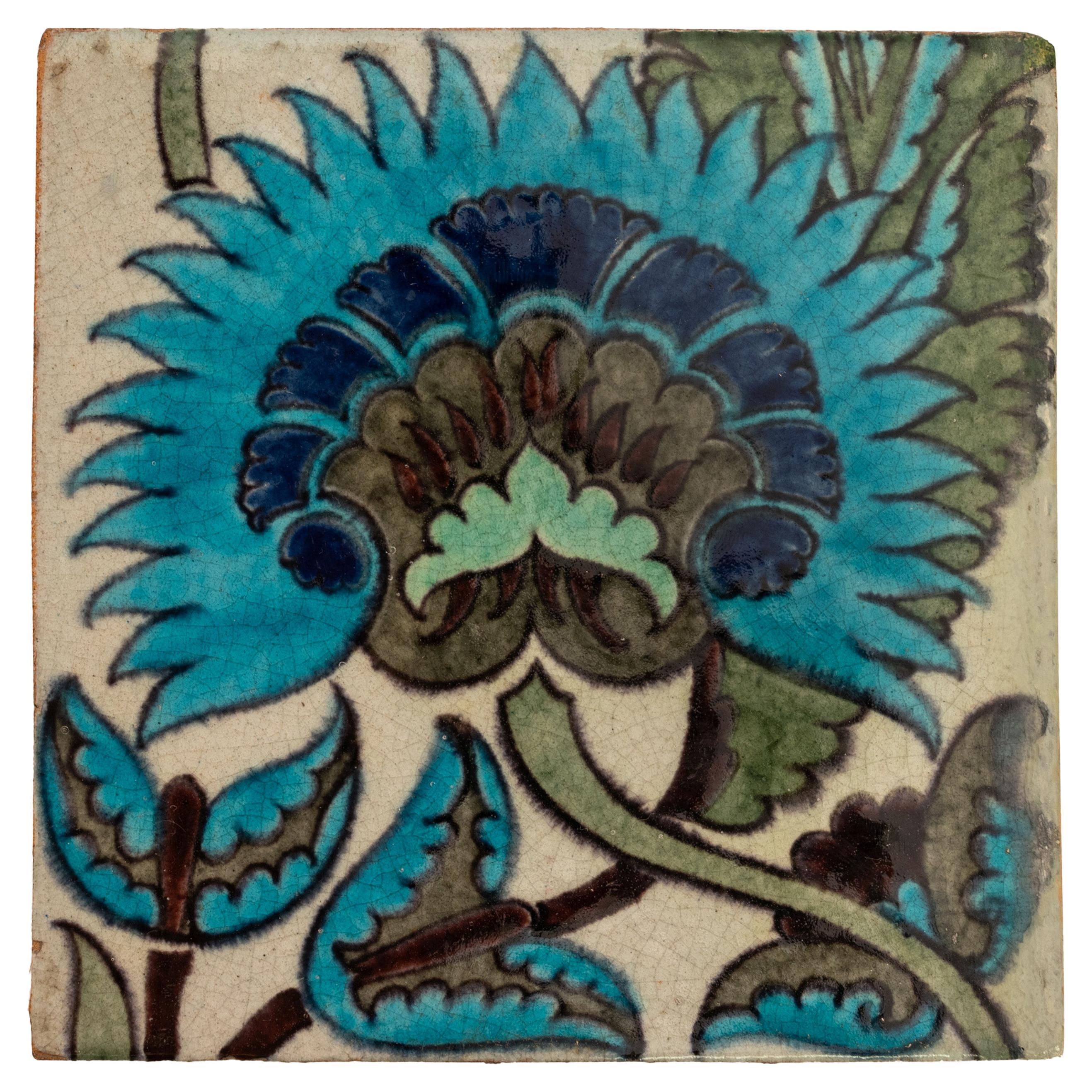 Antique Arts Crafts William De Morgan Iznik Persan Pottery Tile Sands End 1890 en vente