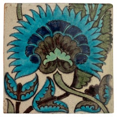 Antique Arts Crafts William De Morgan Iznik Persian Pottery Tile Sands End 1890