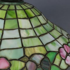 Antique Arts & Crafts Williamson School Floral Leaded Glass Table Lamp, c 1920
