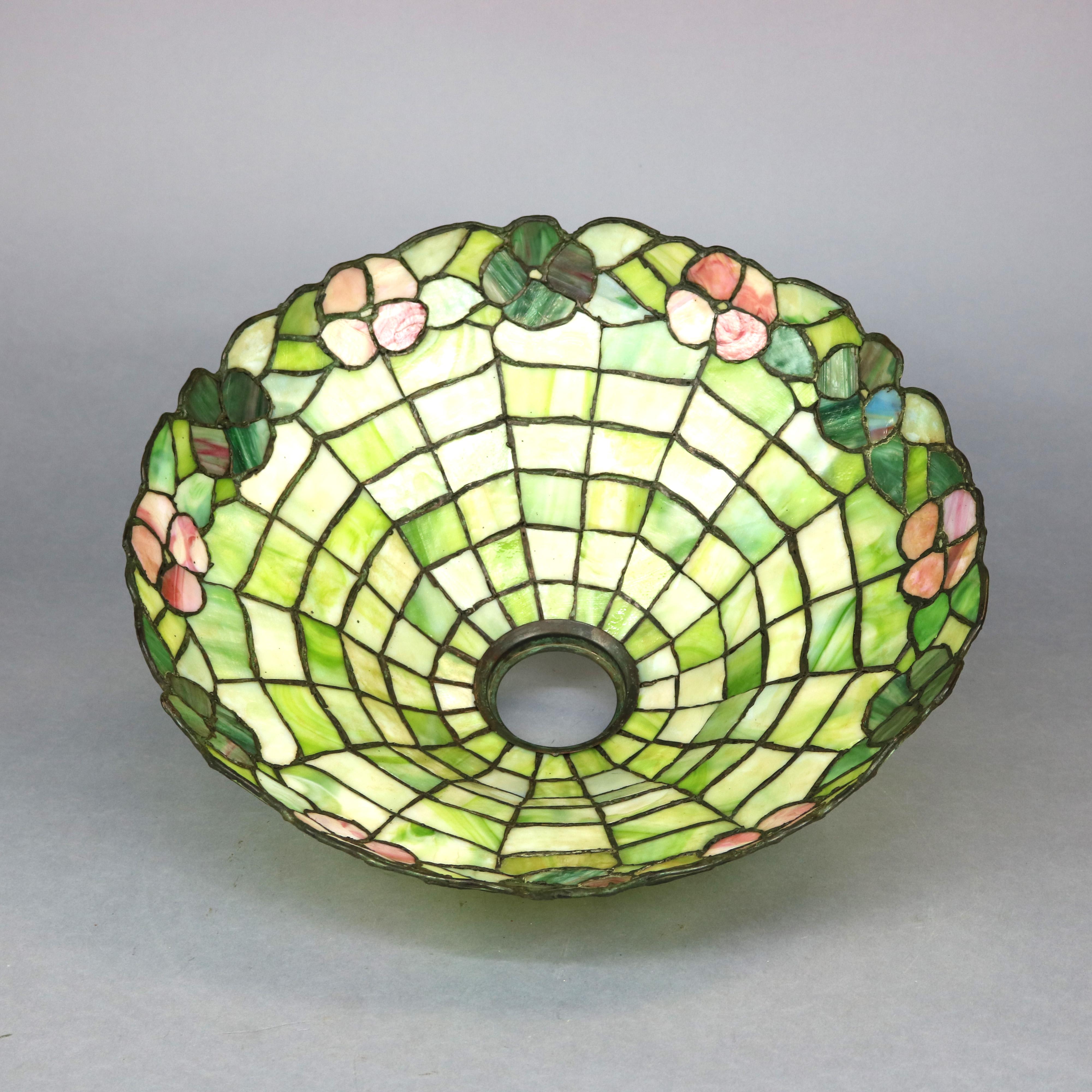 Arts and Crafts Antique Arts & Crafts Williamson School Floral Leaded Glass Table Lamp, c 1920