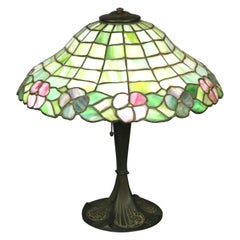 Antique Arts & Crafts Williamson School Floral Leaded Glass Table Lamp, c 1920