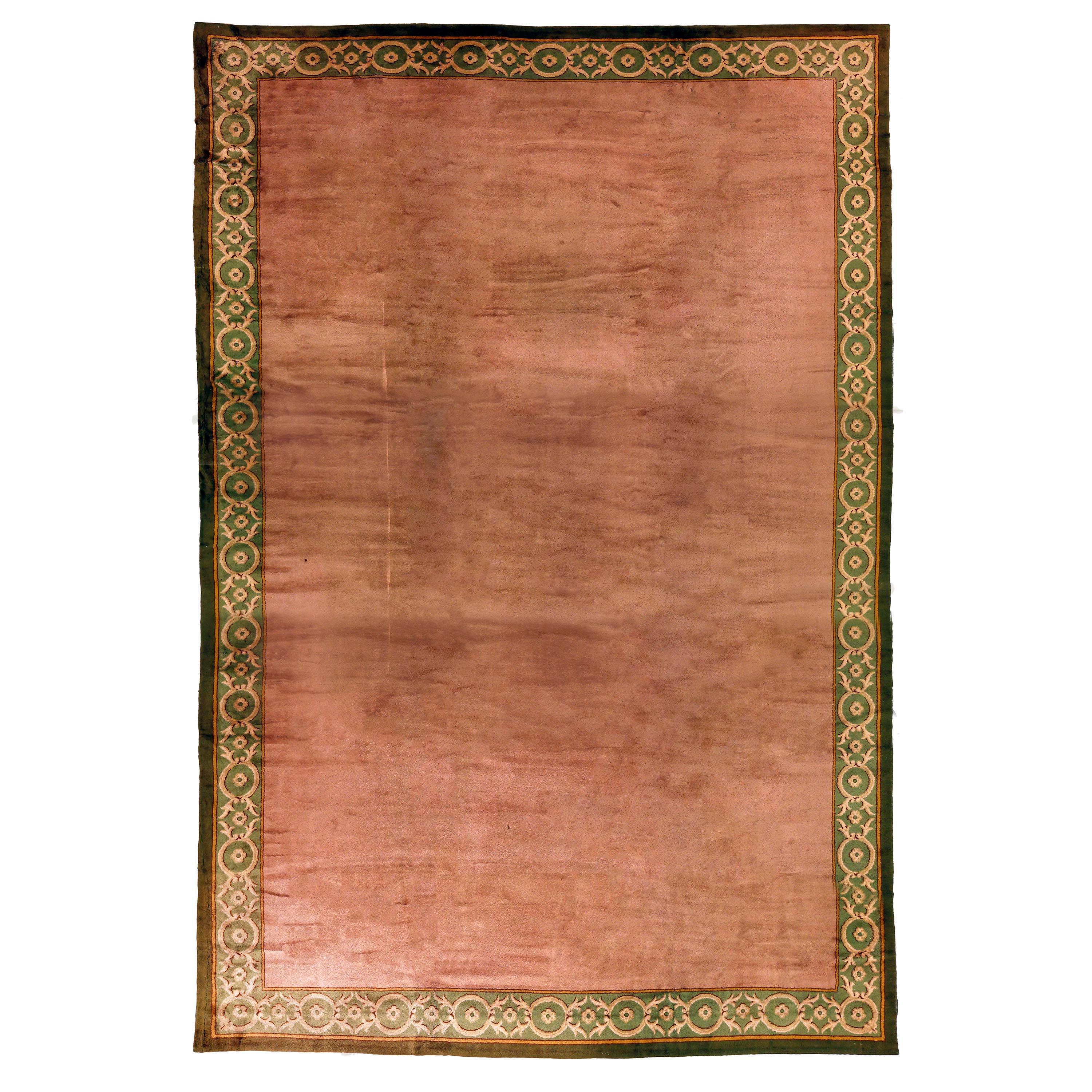 Tappeto antico Arts & Crafts Wilton oversize con bordo architettonico verde