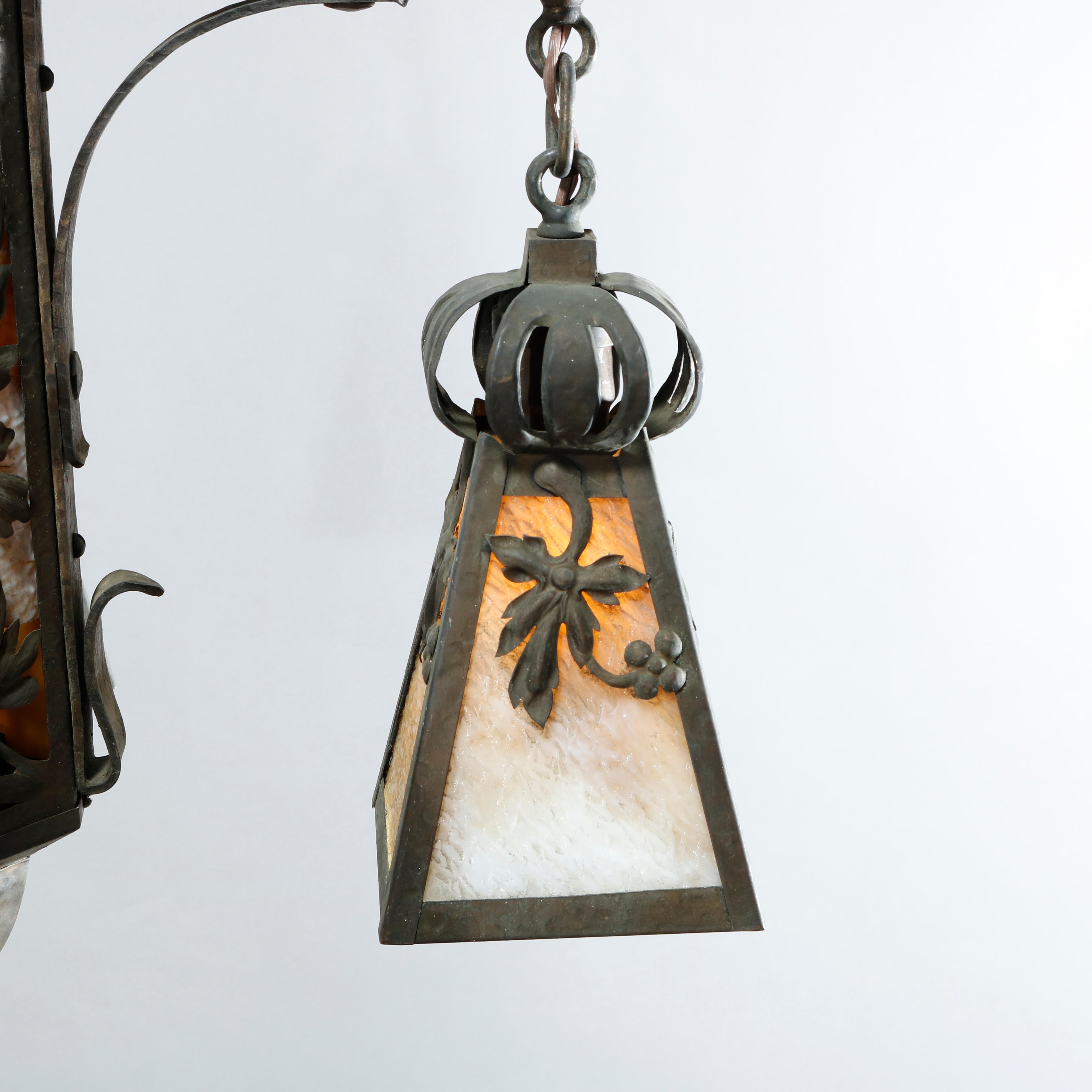 Antique Arts & Crafts Wrought Iron 4-Light Ceiling Fixture, Circa 1910 3
