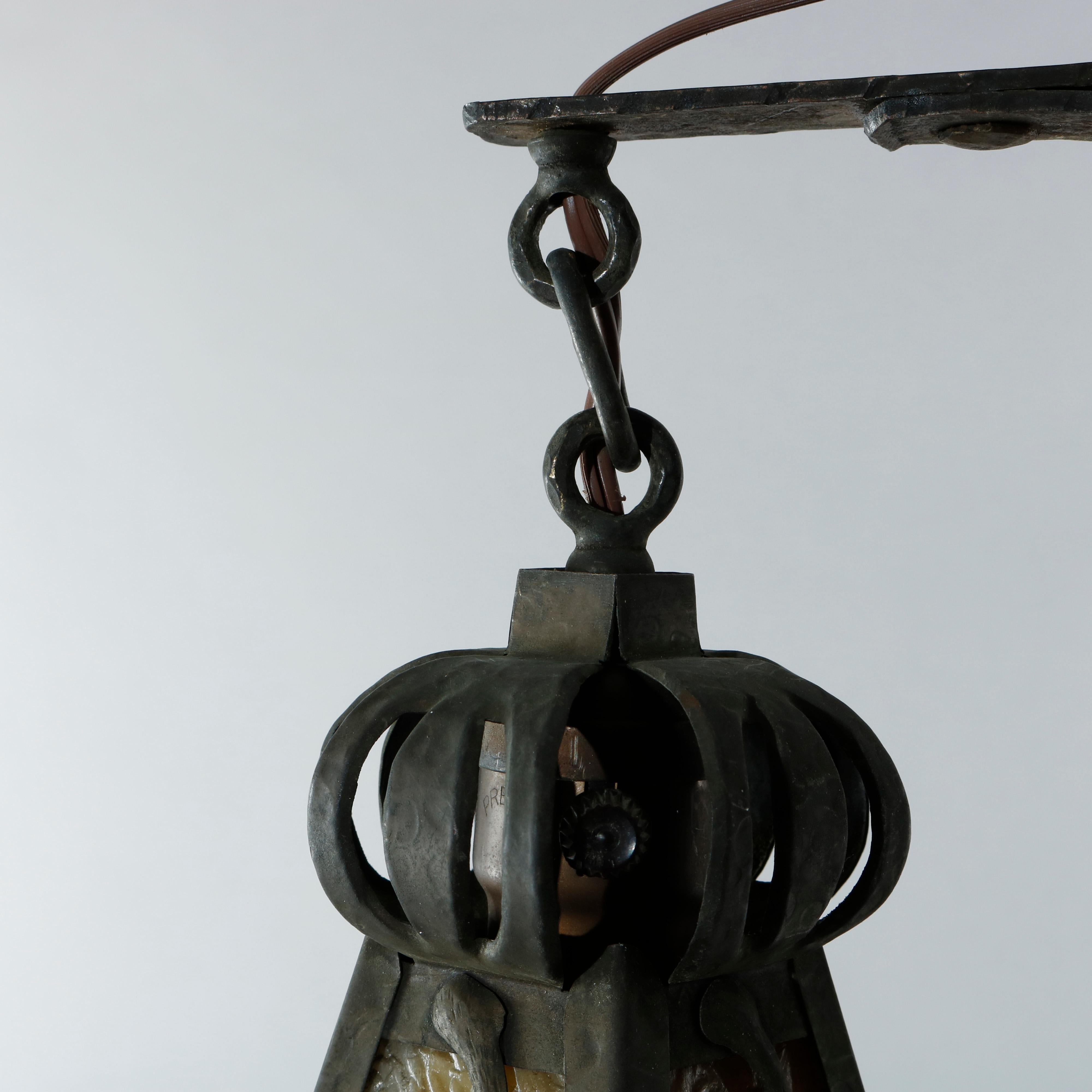 Antique Arts & Crafts Wrought Iron 4-Light Ceiling Fixture, Circa 1910 4