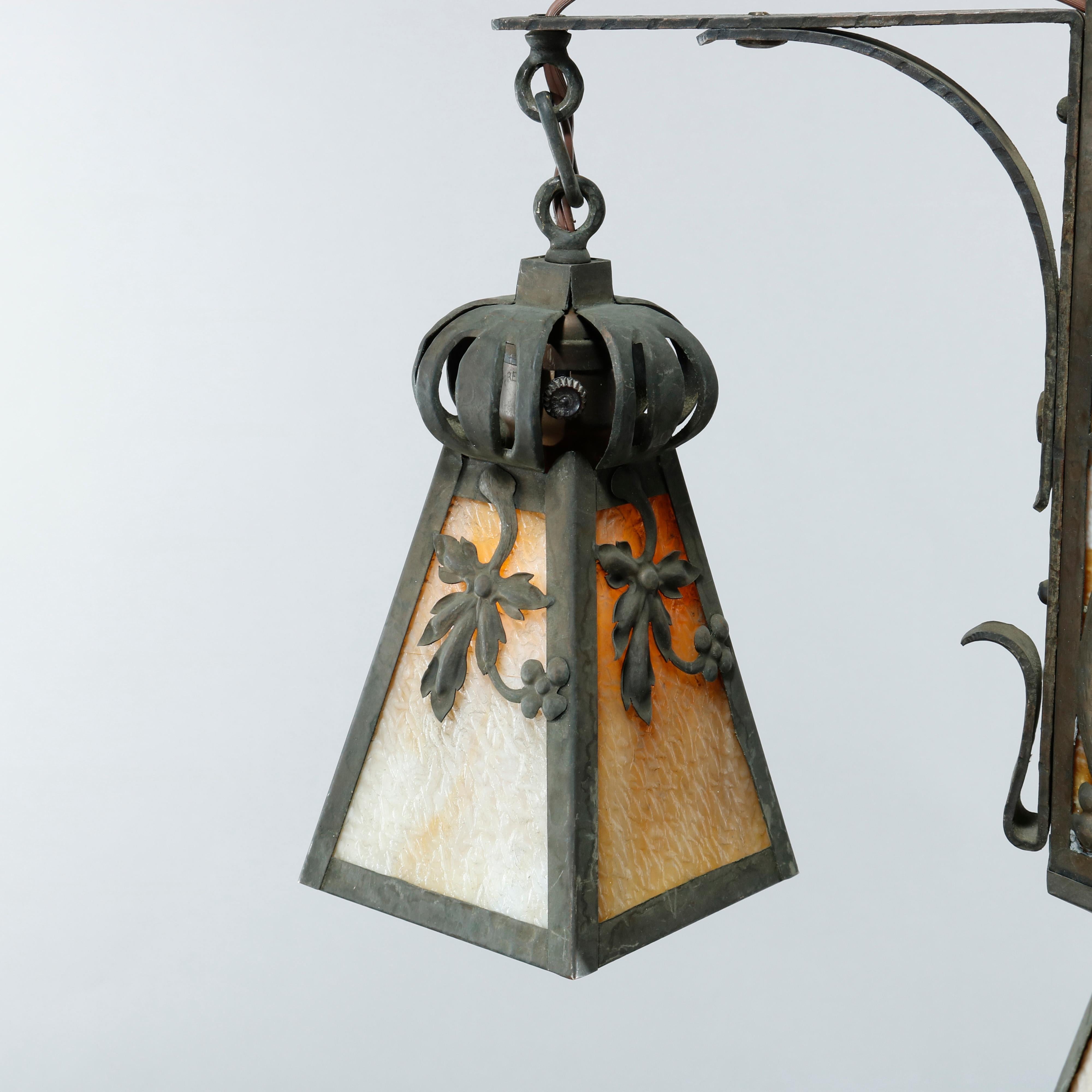 Antique Arts & Crafts Wrought Iron 4-Light Ceiling Fixture, Circa 1910 6