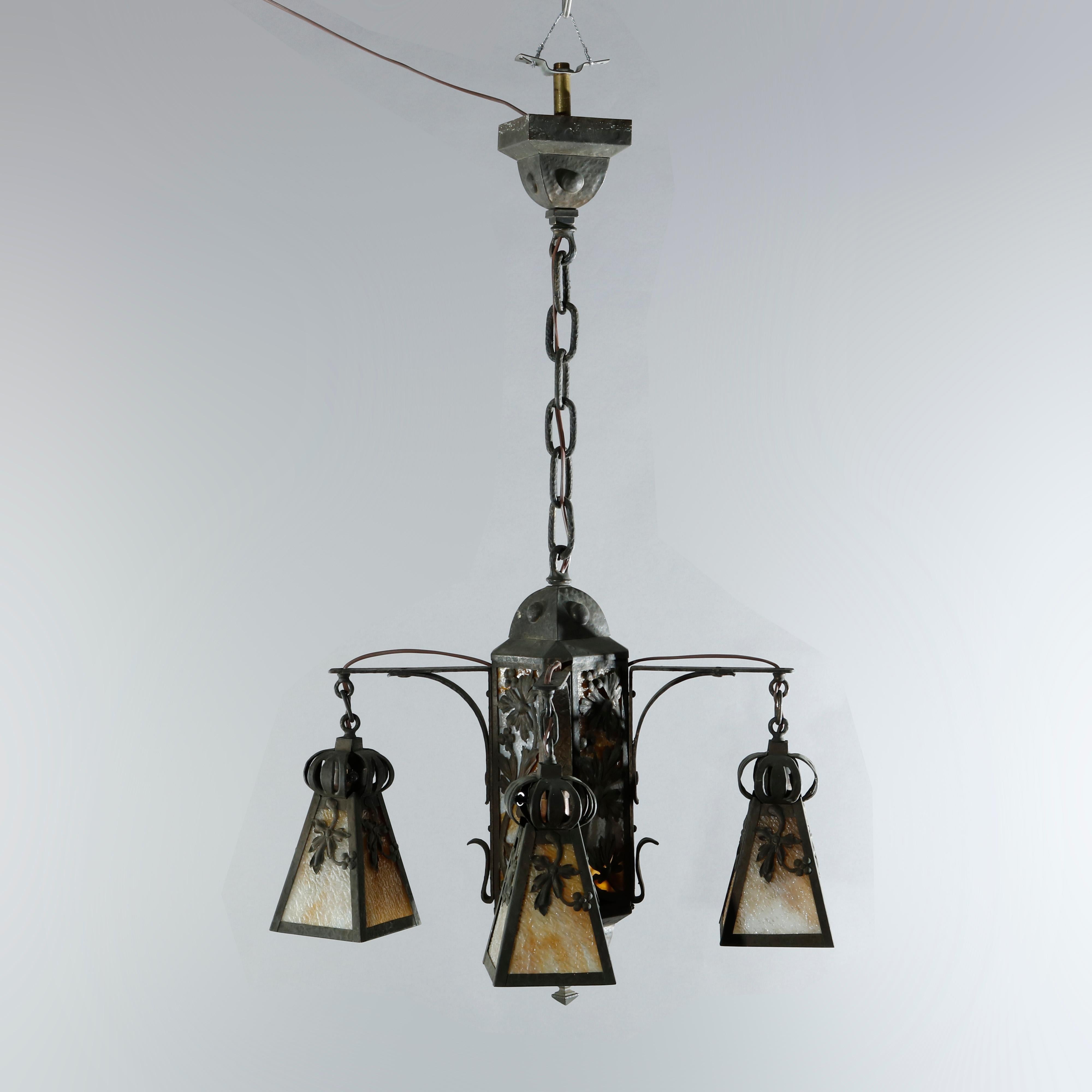 Antique Arts & Crafts Wrought Iron 4-Light Ceiling Fixture, Circa 1910 9