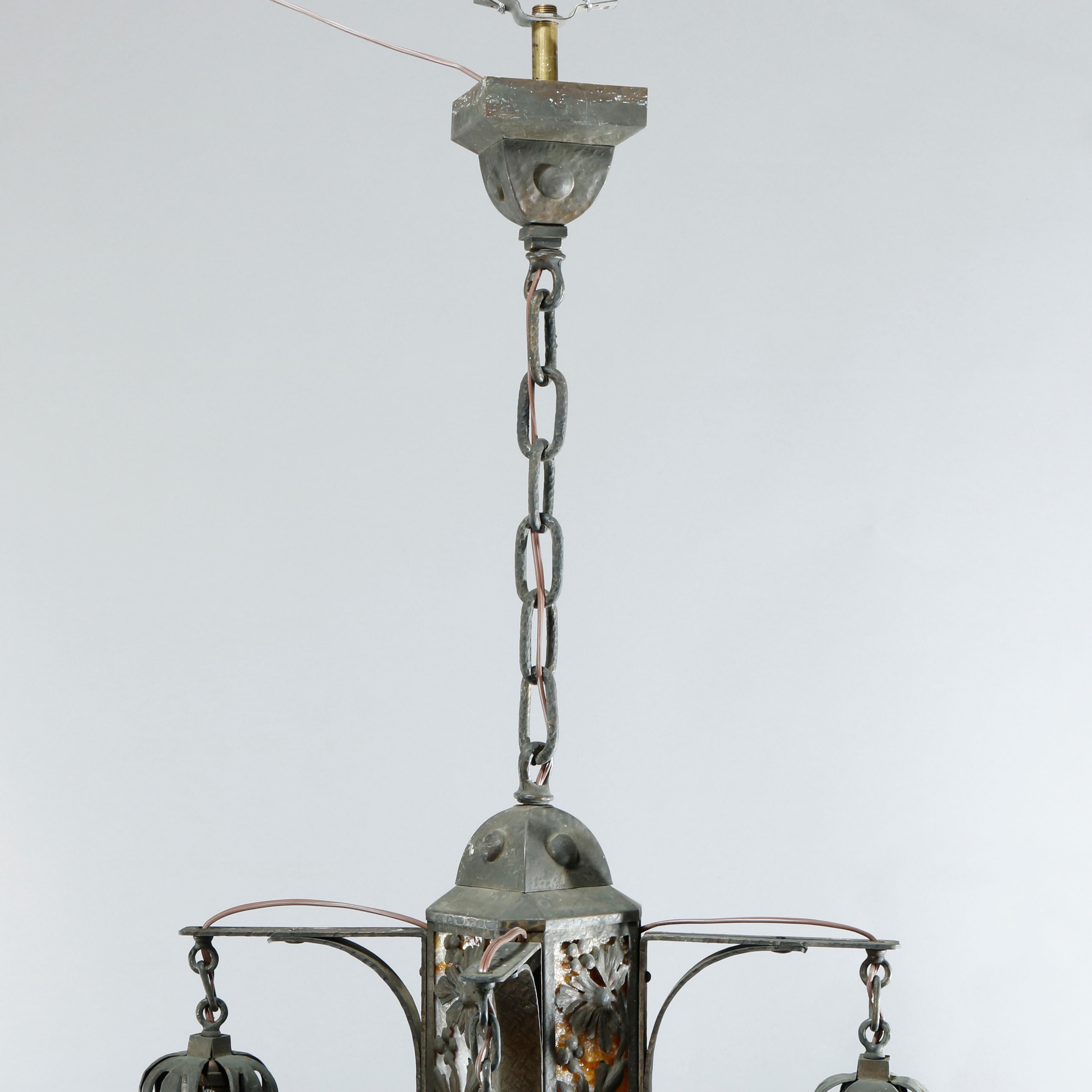 Antique Arts & Crafts Wrought Iron 4-Light Ceiling Fixture, Circa 1910 10