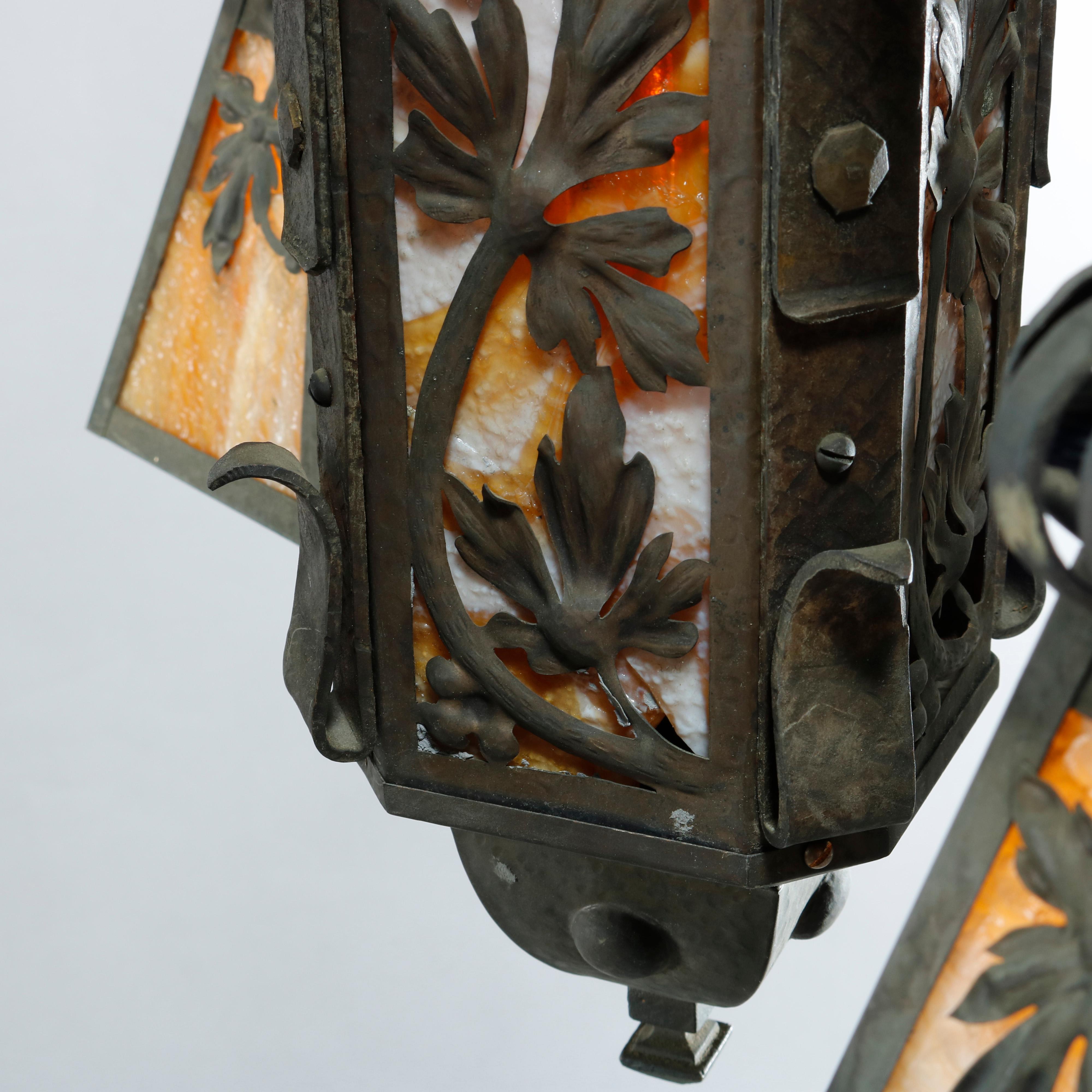 Antique Arts & Crafts Wrought Iron 4-Light Ceiling Fixture, Circa 1910 1