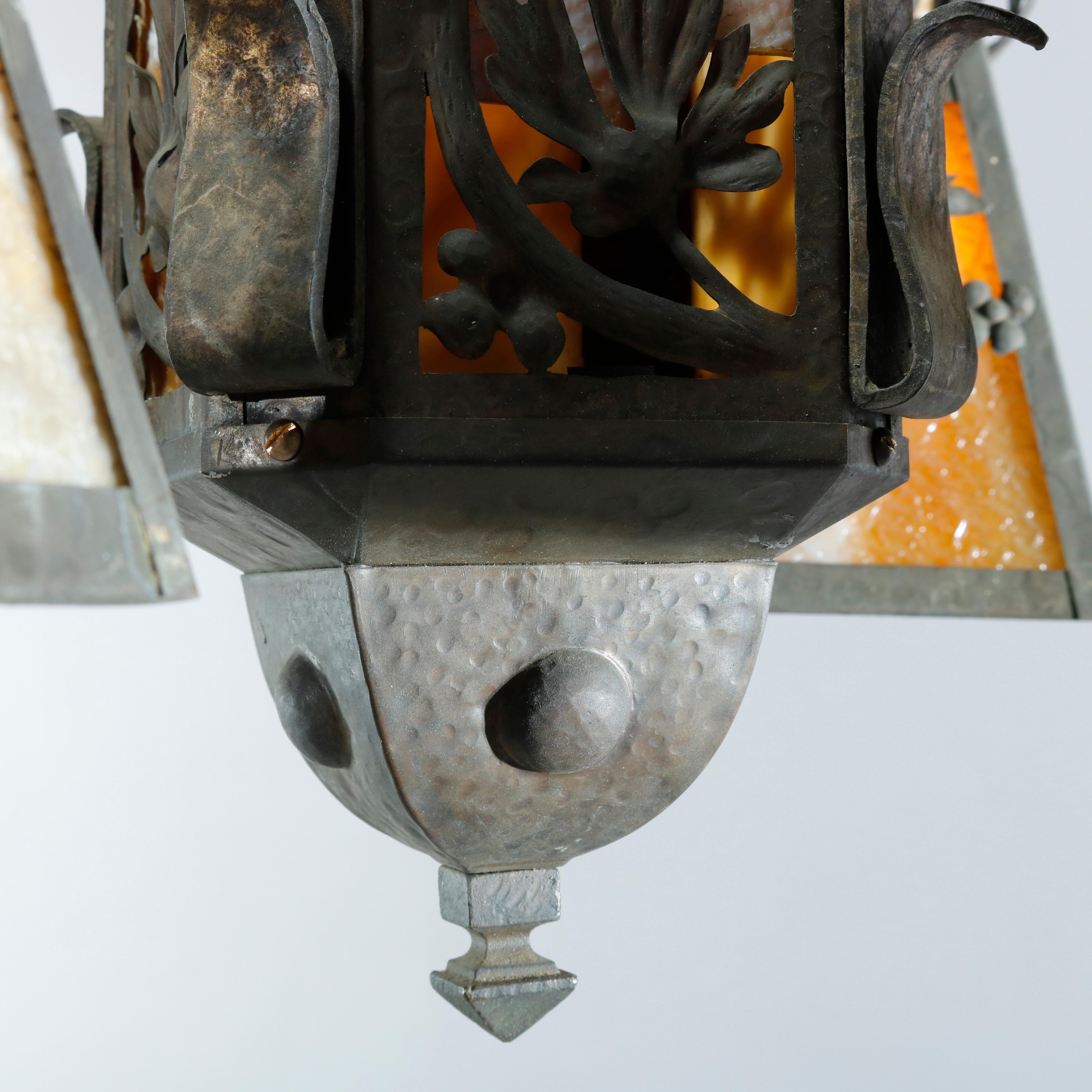 Antique Arts & Crafts Wrought Iron 4-Light Ceiling Fixture, Circa 1910 2