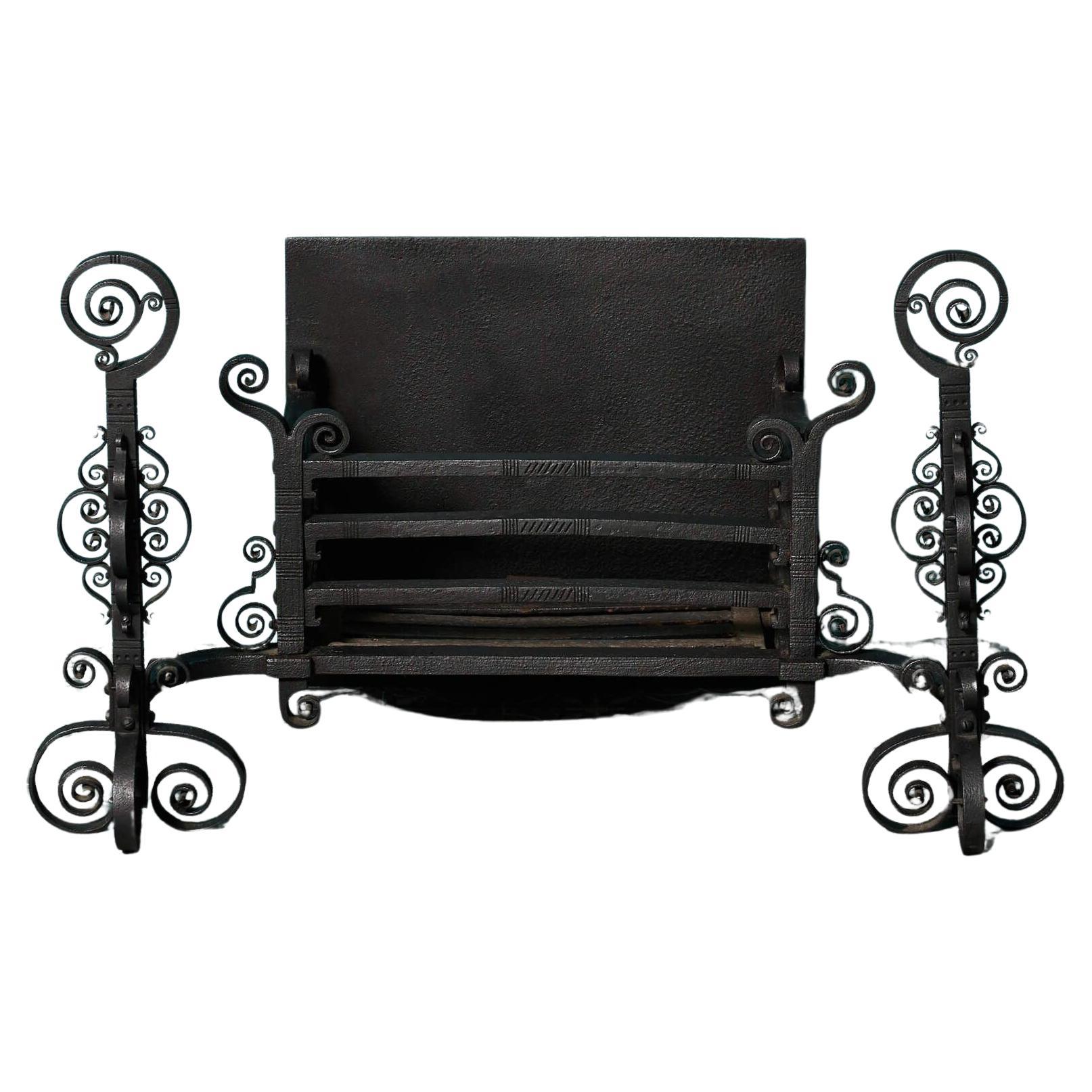 Antique Arts & Crafts Wrought Iron Fire Grate For Sale