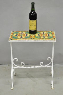 Antique Arts & Crafts Wrought Iron Side Table w/ Catalina California Tile Top