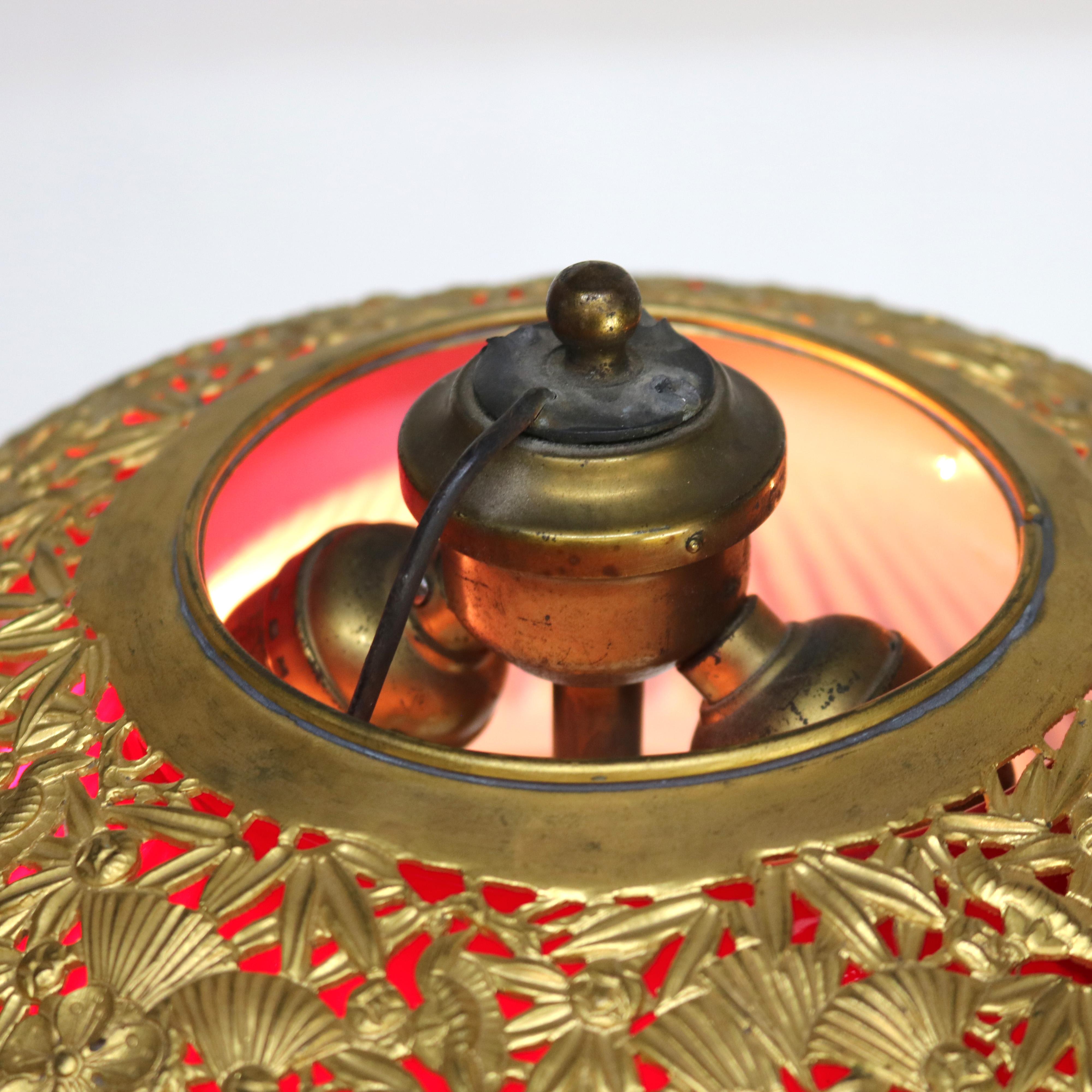 Ancienne lampe de bureau Arts & Crafts en fer forgé avec abat-jour en verre rouge C1920 en vente 5