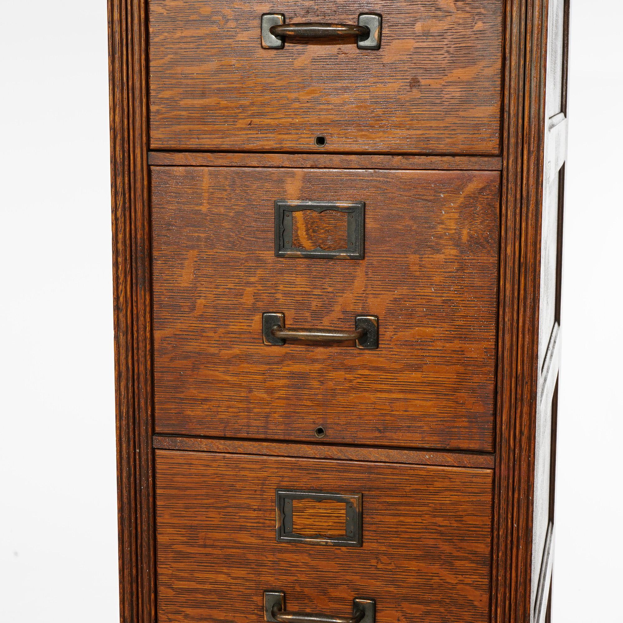 Antique Arts & Crafts Yawman & Erbe Four-Drawer Oak Filing Cabinet C1910 3