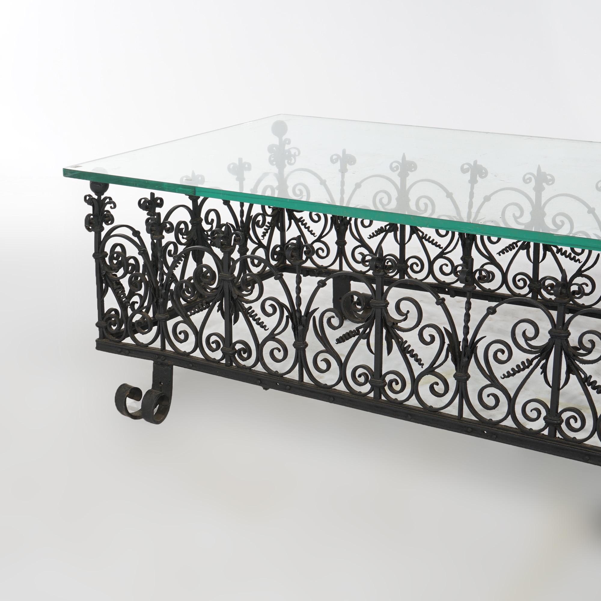 Antique Arts & Crafts Yellin School Wrought Iron & Glass Low Table, circa 1920 5