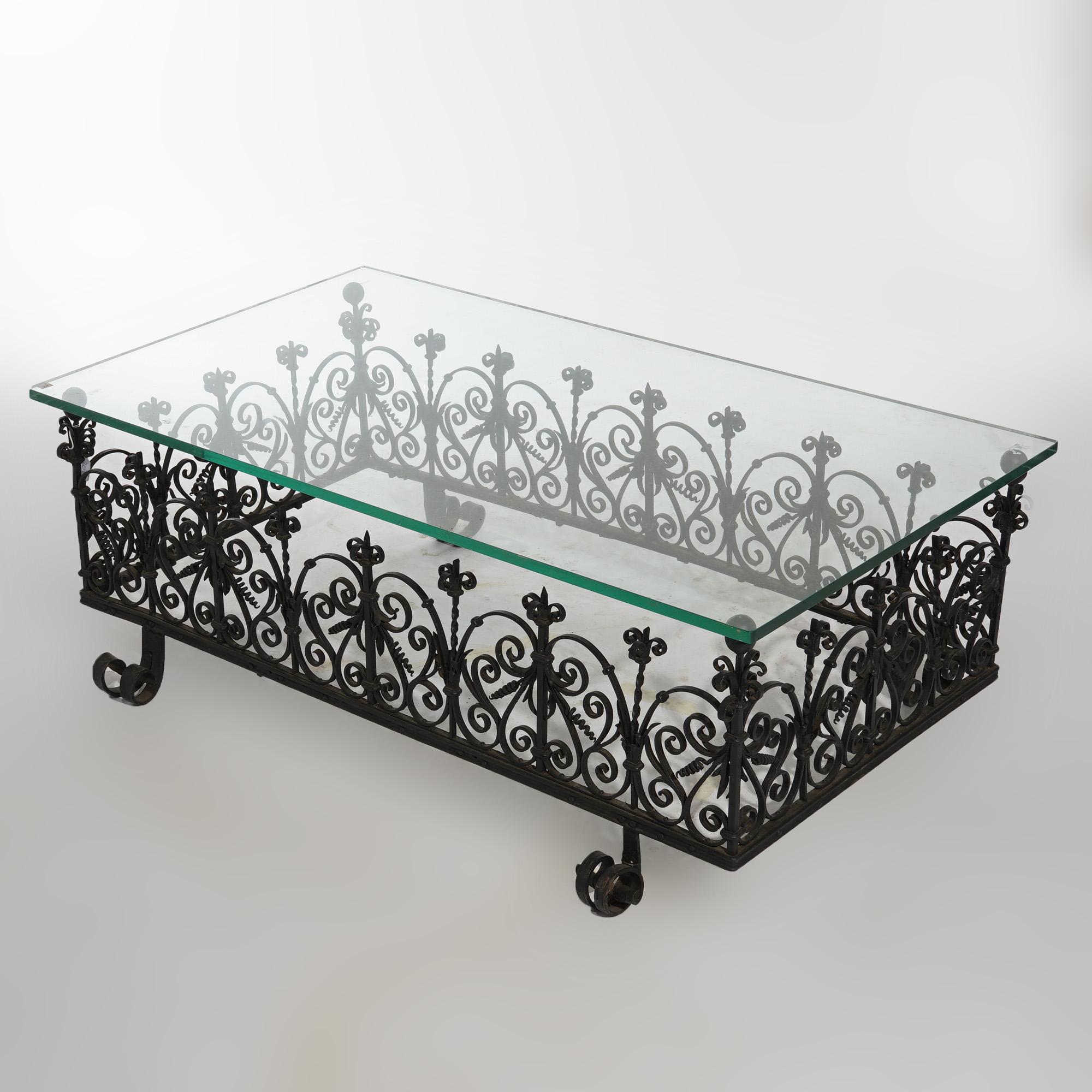 Arts and Crafts Antique Arts & Crafts Yellin School Wrought Iron & Glass Low Table, circa 1920