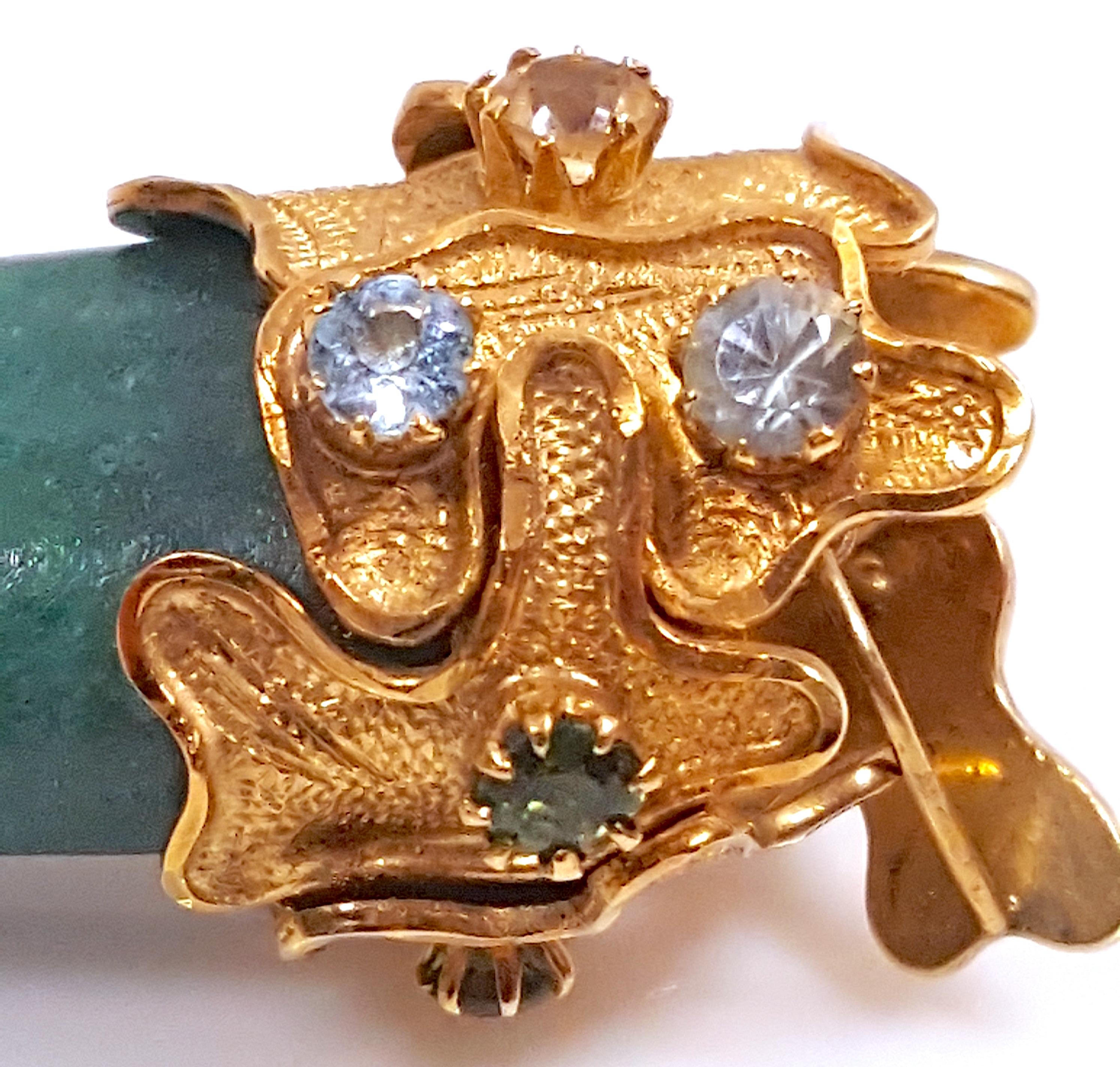 Women's or Men's Antique Arts&Crafts Jade 18kGold 10 ProngSetDiamond&Gems ArmHand Amulet Pendant For Sale