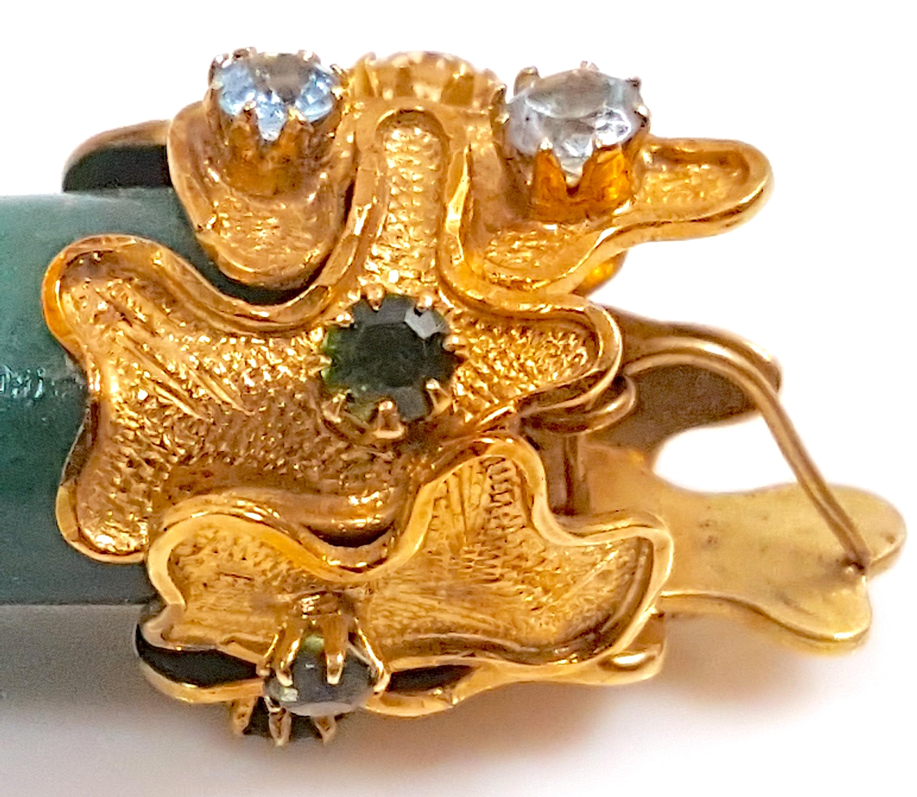 Antique Arts&Crafts Jade 18kGold 10 ProngSetDiamond&Gems ArmHand Amulet Pendant For Sale 2