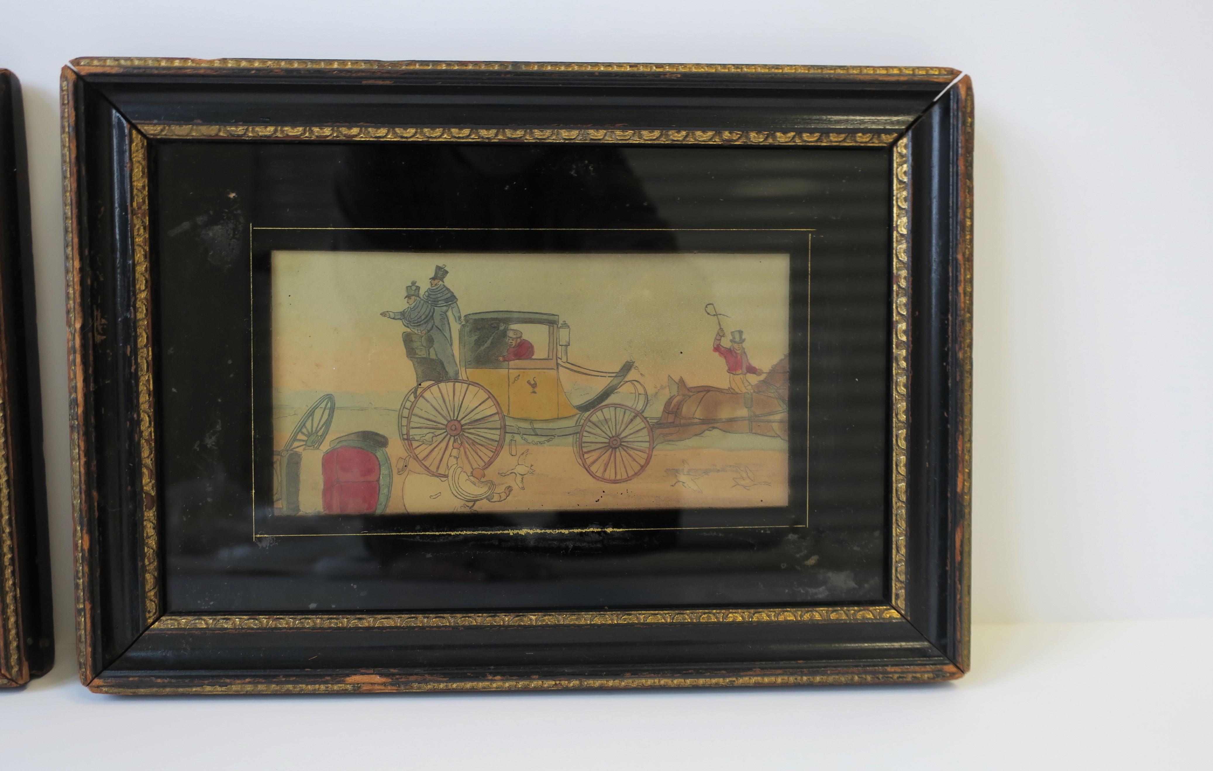 Lacquered Antique Black and Gold Frames with Artwork