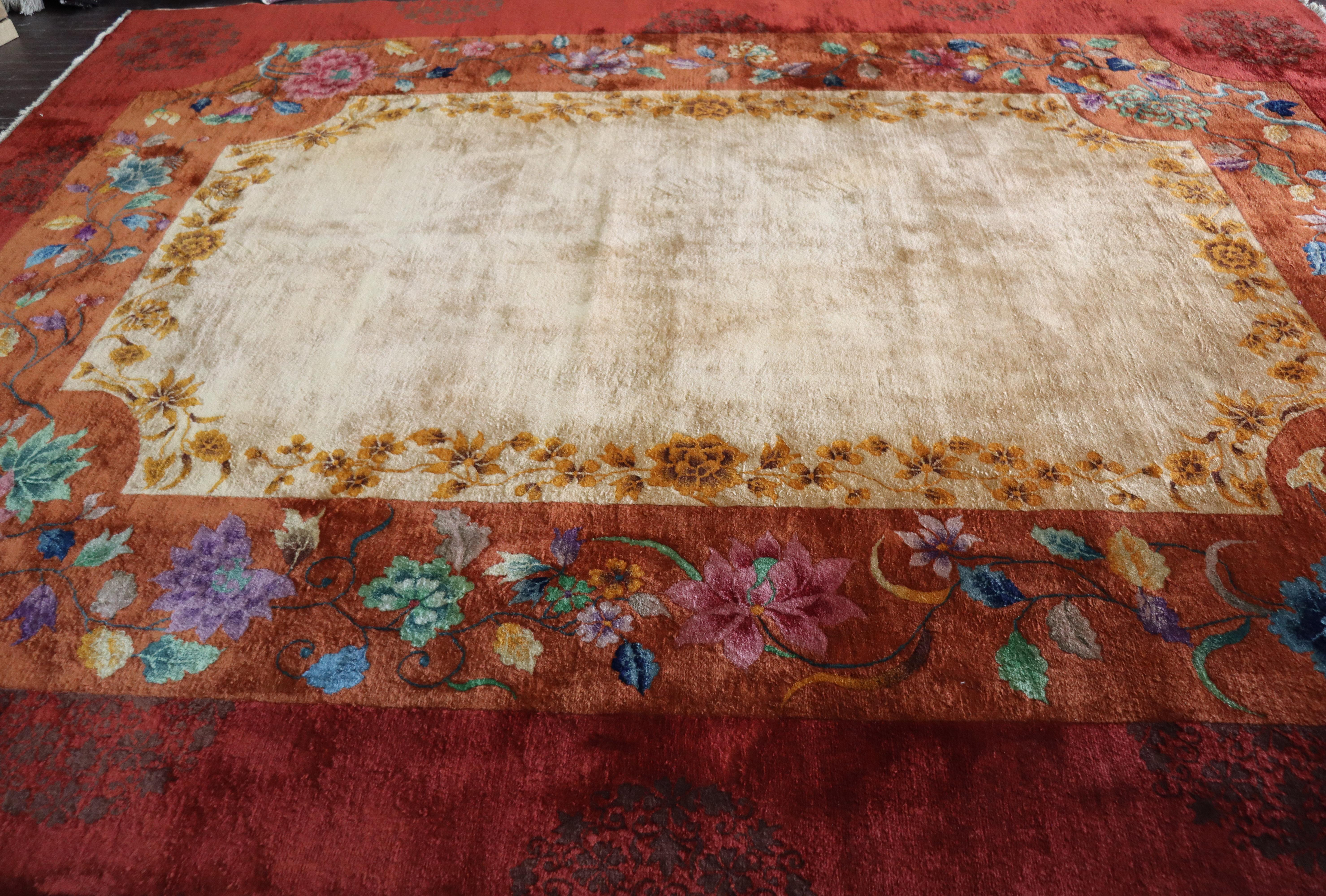 Antique Art Deco Chinese Carpet, Unusual, 8'10
