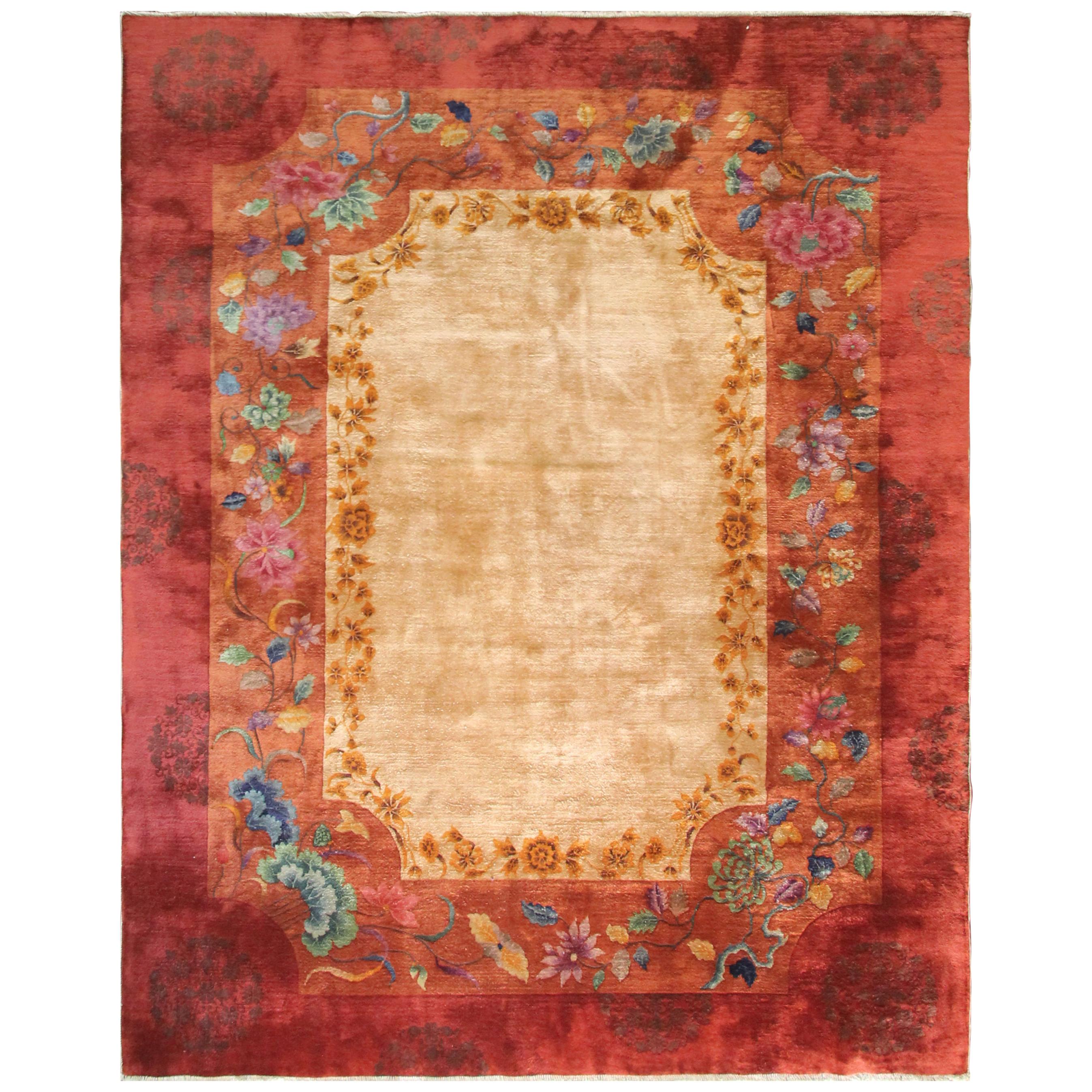 Antique Art Deco Chinese Carpet, Unusual, 8'10" x 11'6" For Sale