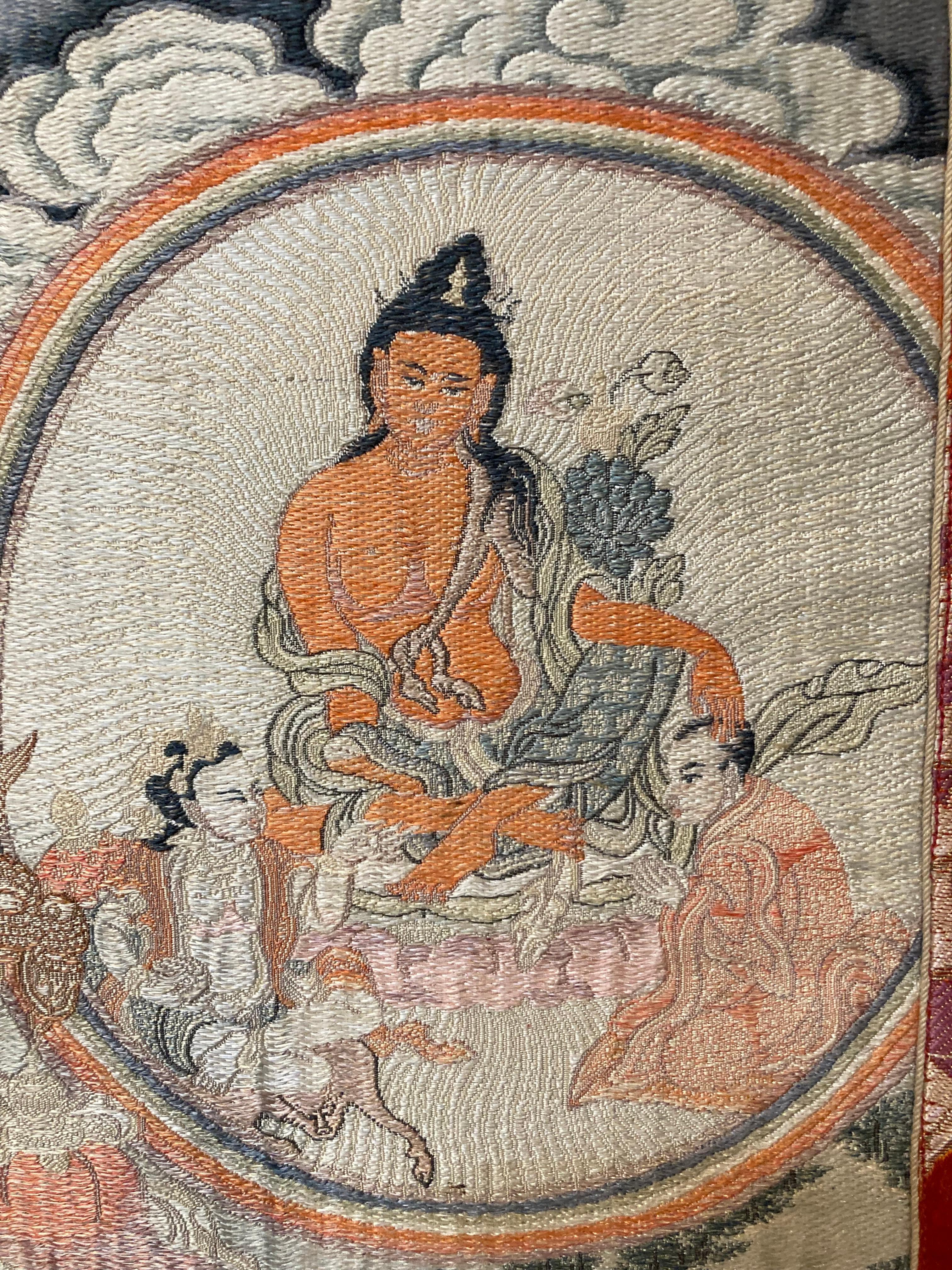 Tibetan Antique Ascended Kagyu Master Thangka Tapestry, 1920s For Sale