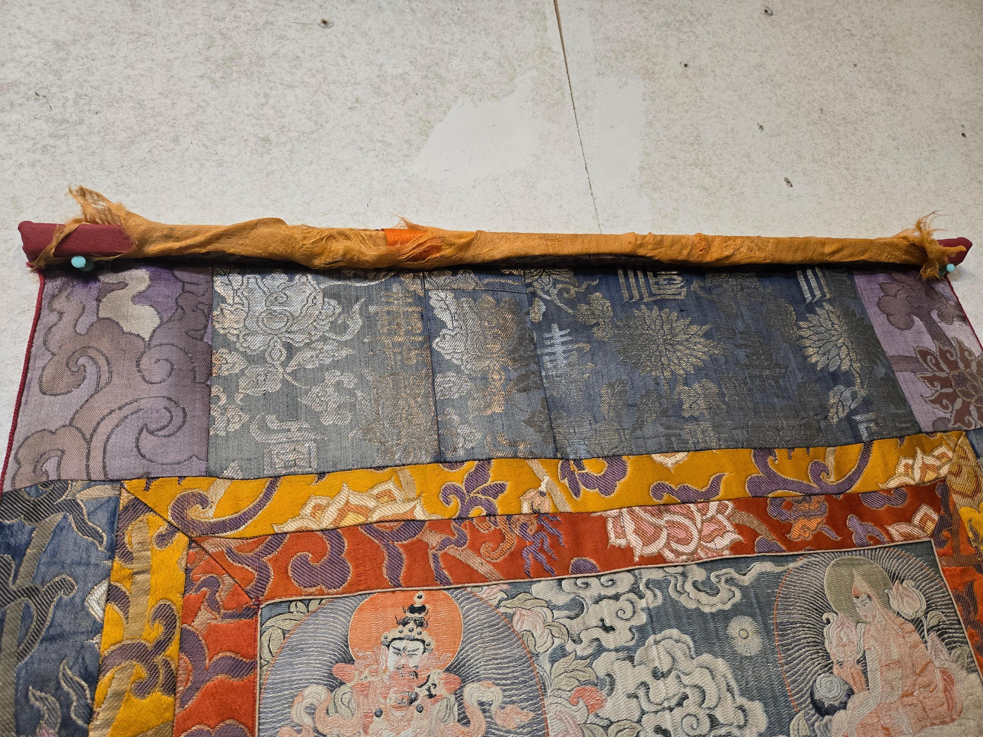 Antique Ascended Kagyu Master Thangka Tapestry, 1920s In Fair Condition For Sale In Point Richmond, CA