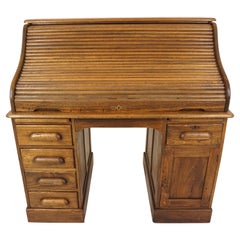 Antique Ash Double Pedestal Roll up Desk, American 1910, B597