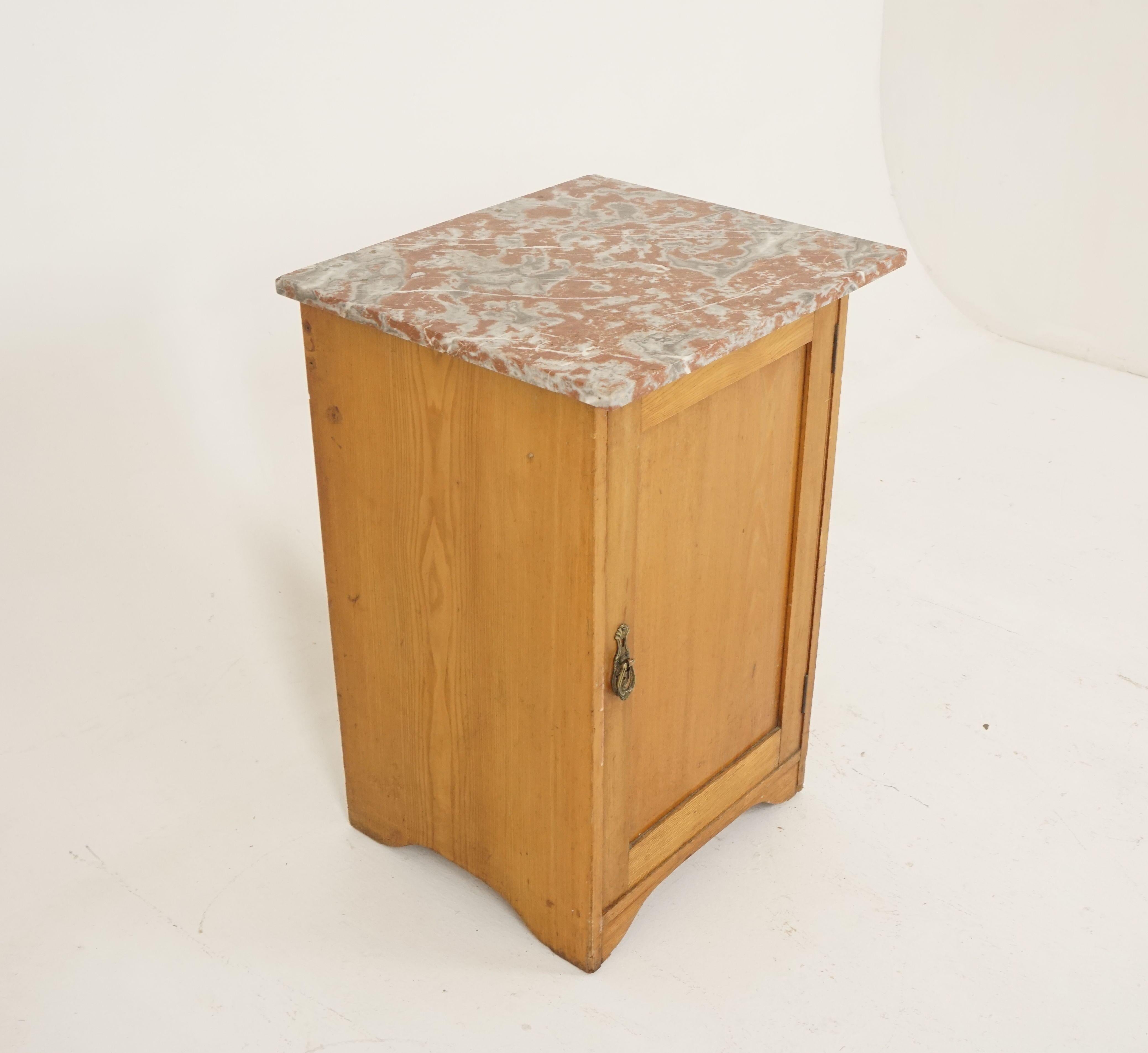 Scottish Antique Ash Nightstand, Marble-Top, Lamp Table, Scotland 1900, B2207
