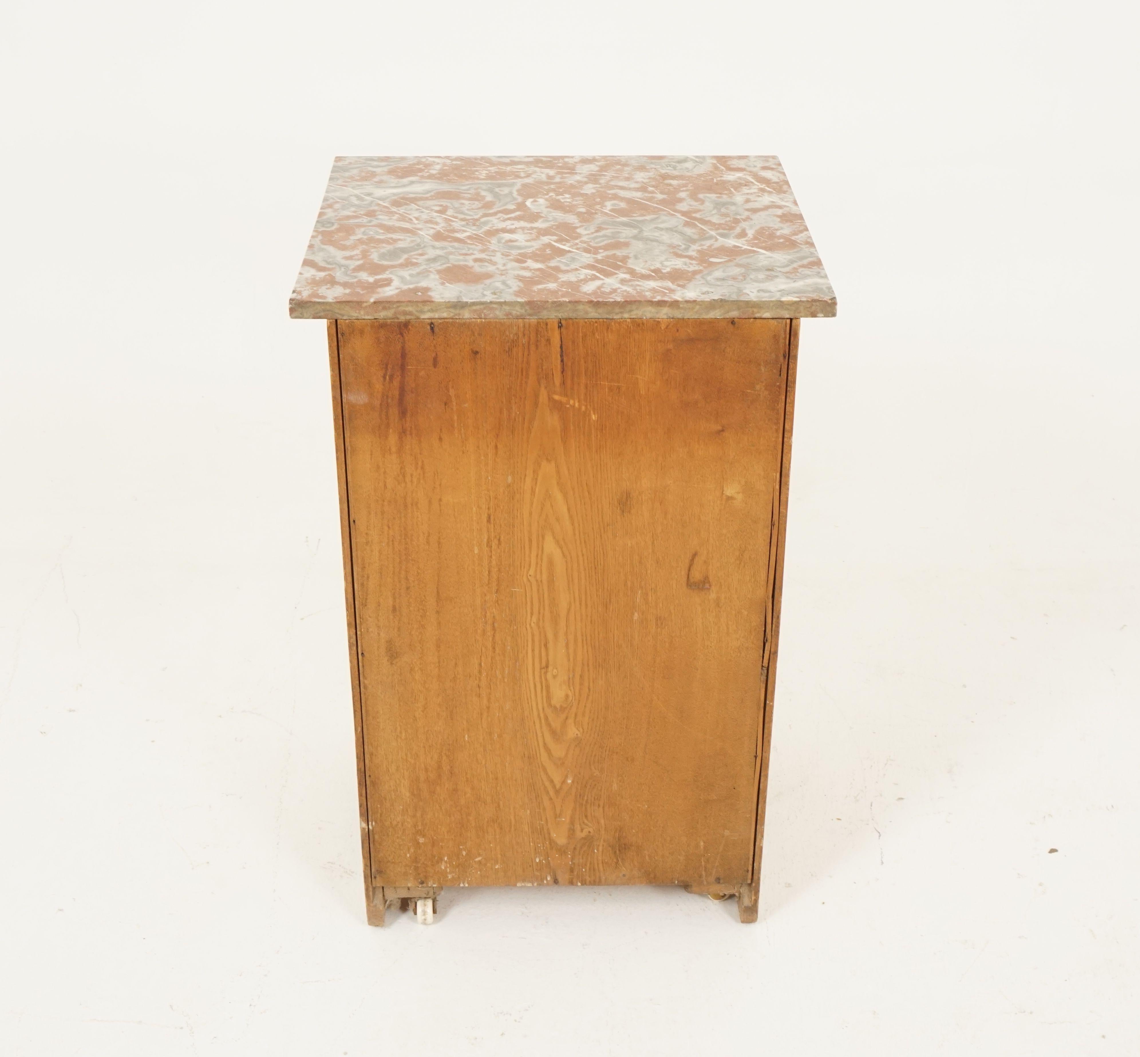 Antique Ash Nightstand, Marble-Top, Lamp Table, Scotland 1900, B2207 3