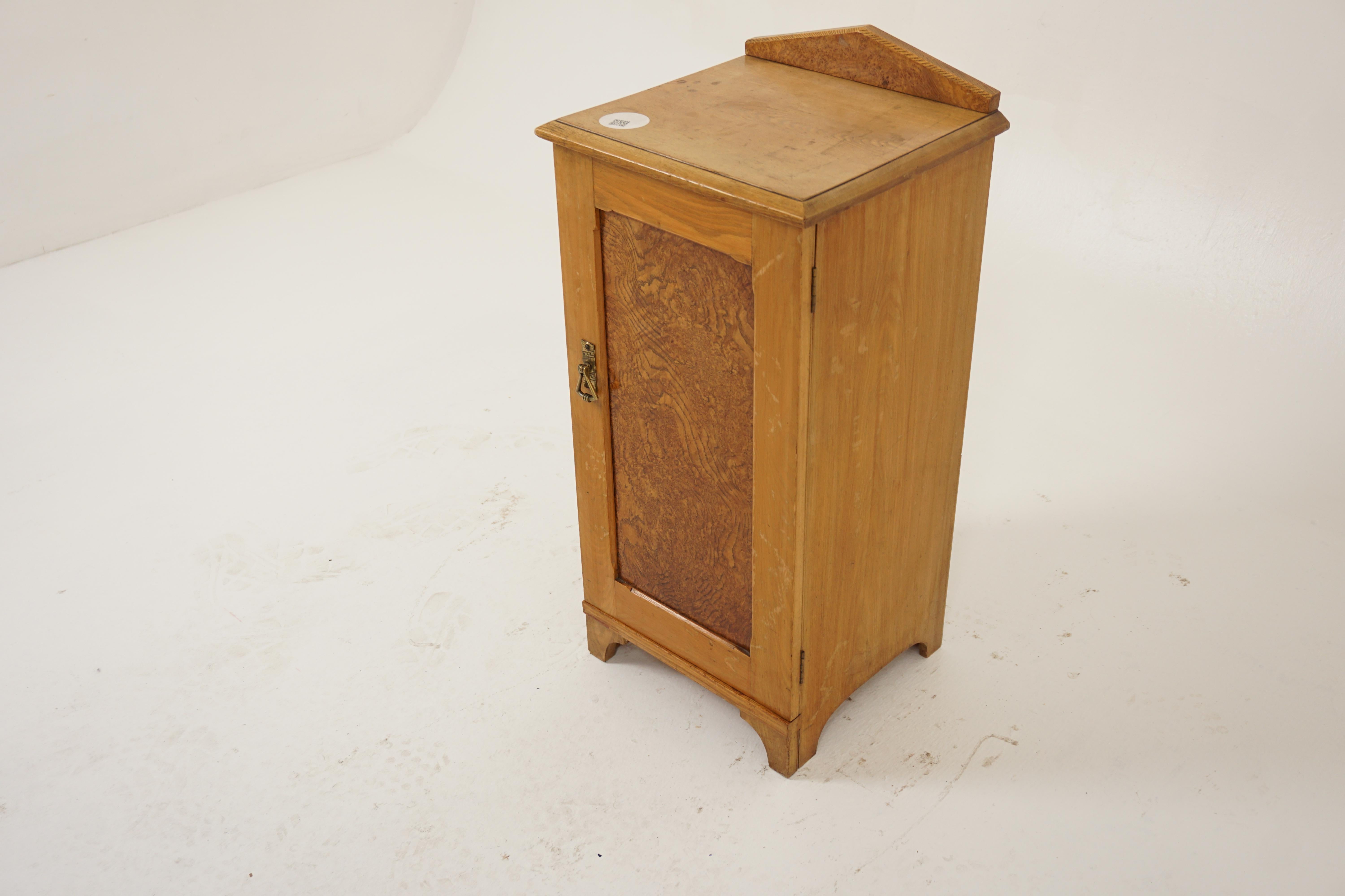 Antique Ash Nightstand, Victorian Bedside Lamp Table, Antique Furniture, Scotland 1880, H1072

+ Scotland 1880
+ Solid Ash and Veneer
+ Original Finish
+ Rectangular moulded top
+ Raised gallery on back with brass walnut vaneer
+ Single