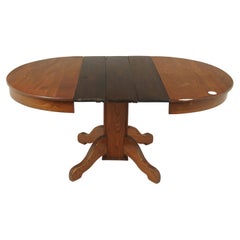 Antique Ash Round Dining Table +2 or 3 Leaves, American, 1900
