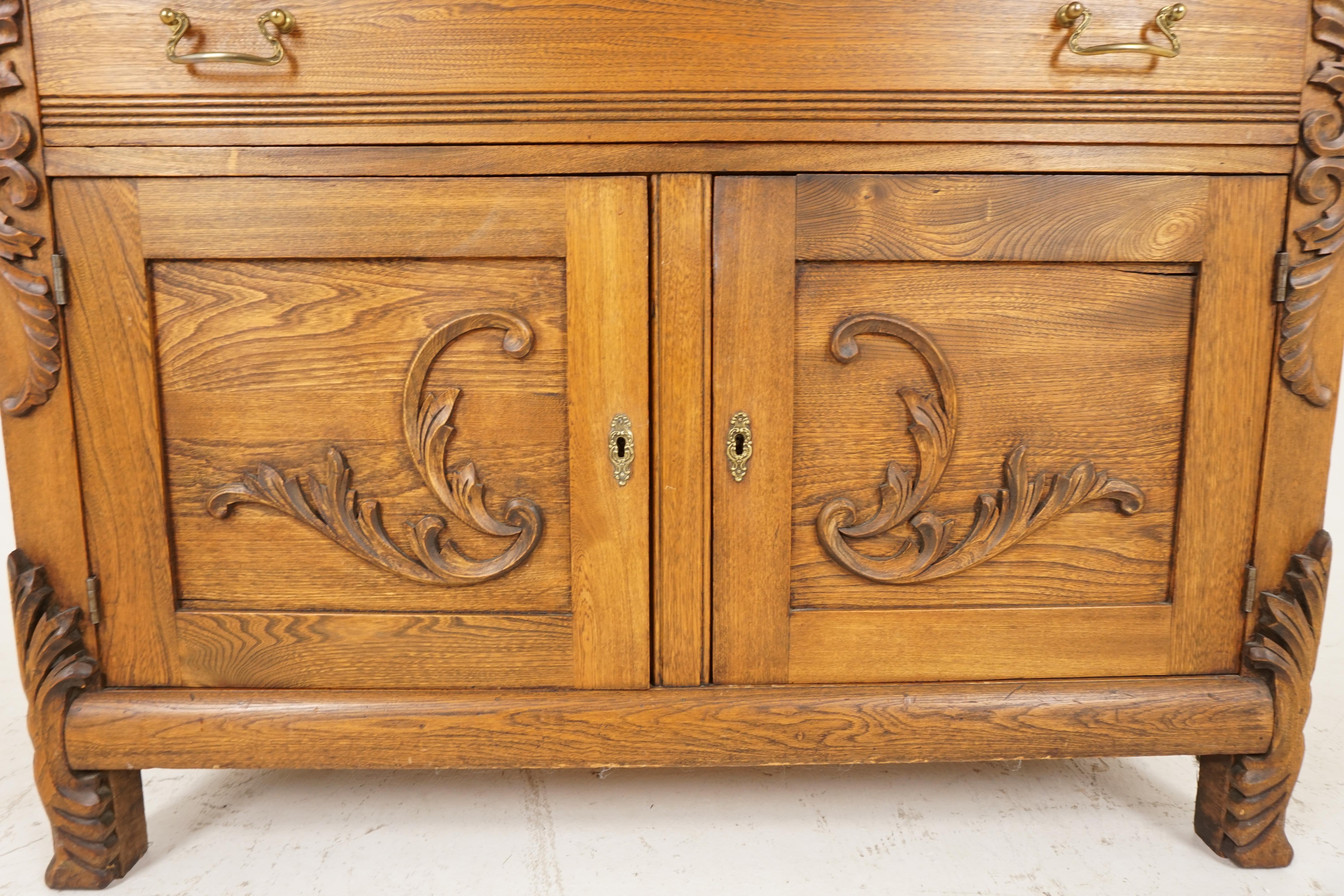 Hand-Crafted Antique Ash Sideboard, Serpentine Front Sideboard Buffet, American 1900, B2106