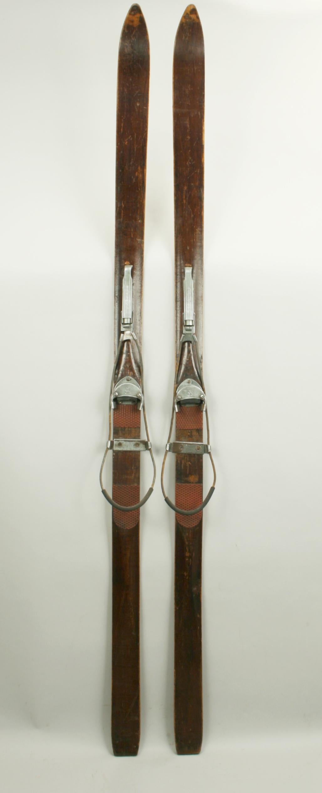 Antique Ash Skis with Unique Oberhof Safety Bindings, Museum Piece 1
