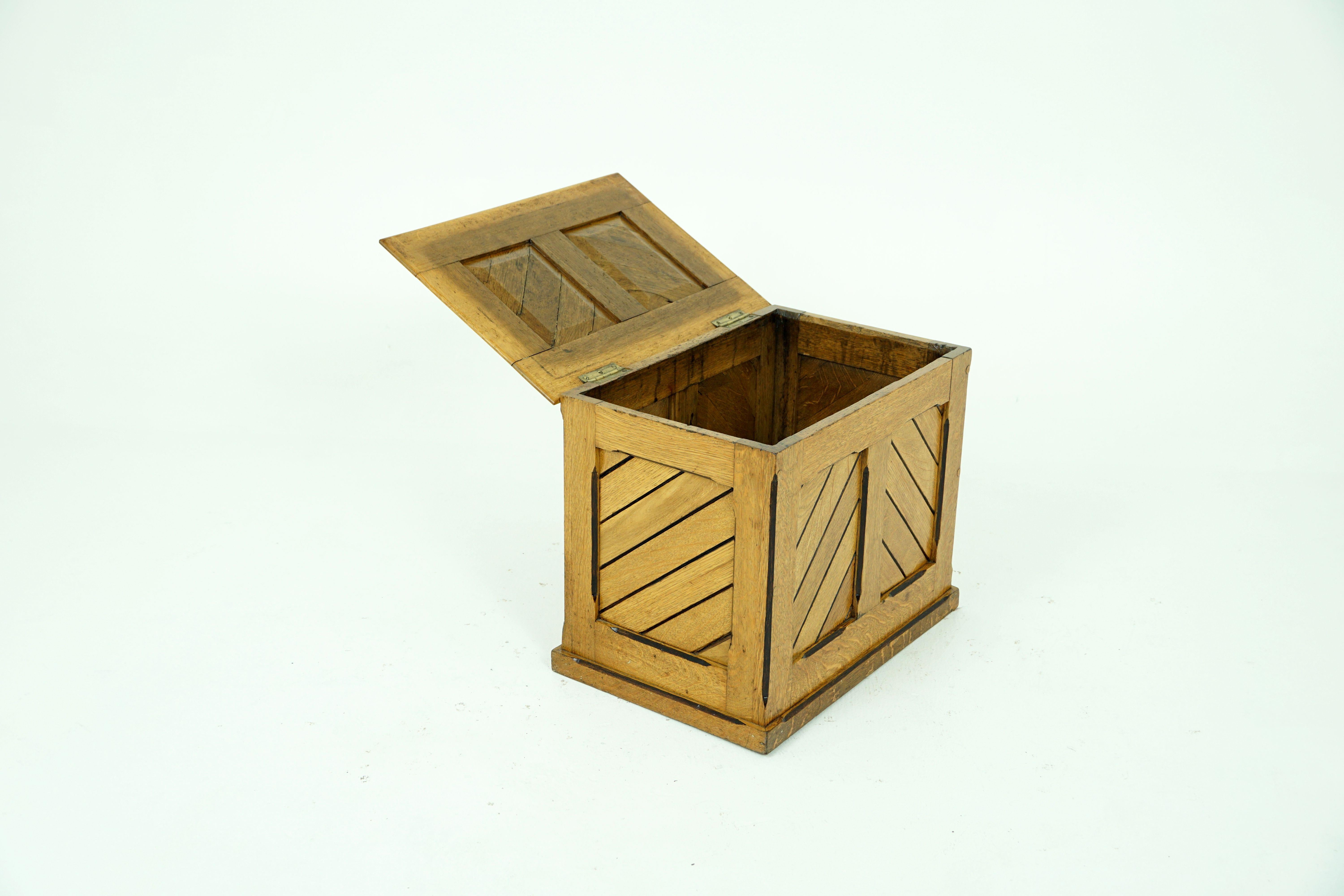 Early 20th Century Antique Ash Trunk, Arts & Craft Log Box or Toy Box, Scotland 1900, B1873