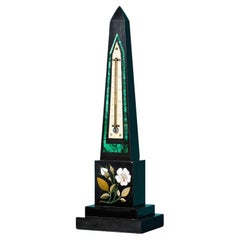 Thermomètre obélisque antique en marbre noir et Pietra Dura d'Ashford