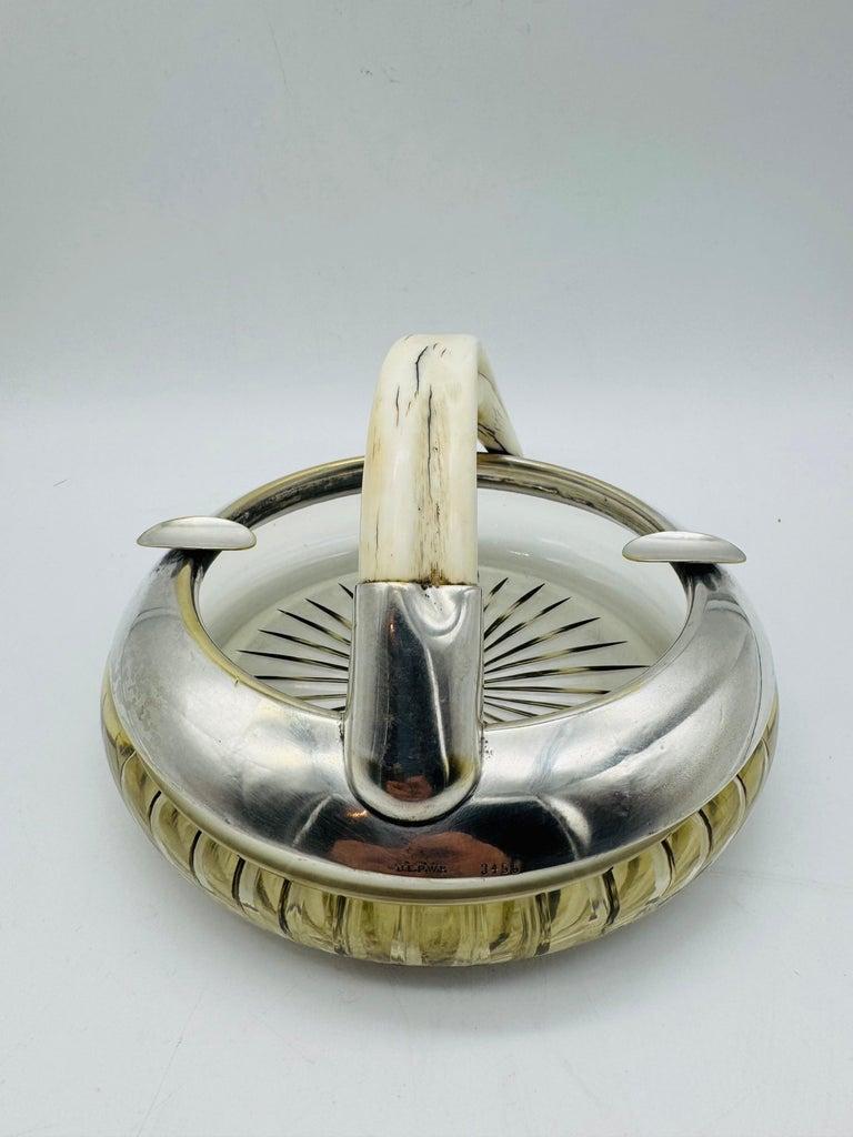 Antique ashtray made of Silver plated and cut Glass with boar teeth, 1910 For Sale 2
