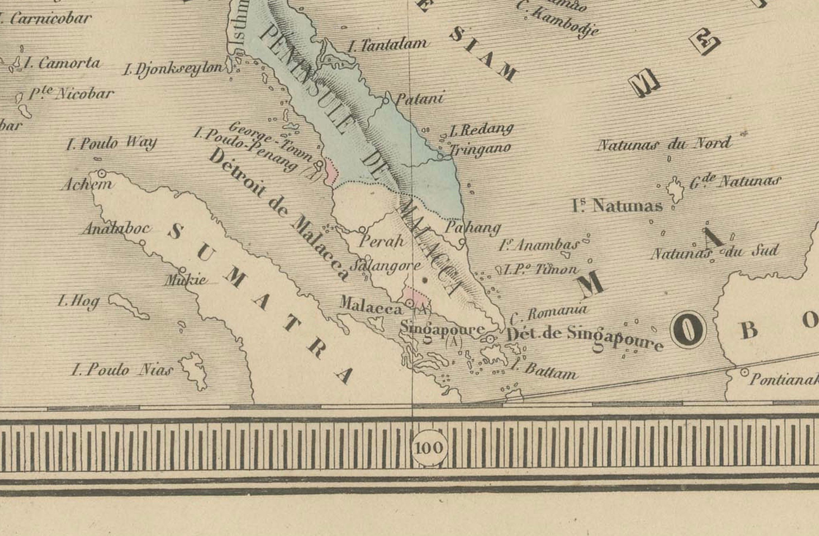 Mapa antiguo de Asia - Gran grabado del siglo XIX con fronteras políticas, 1865 Papel en venta