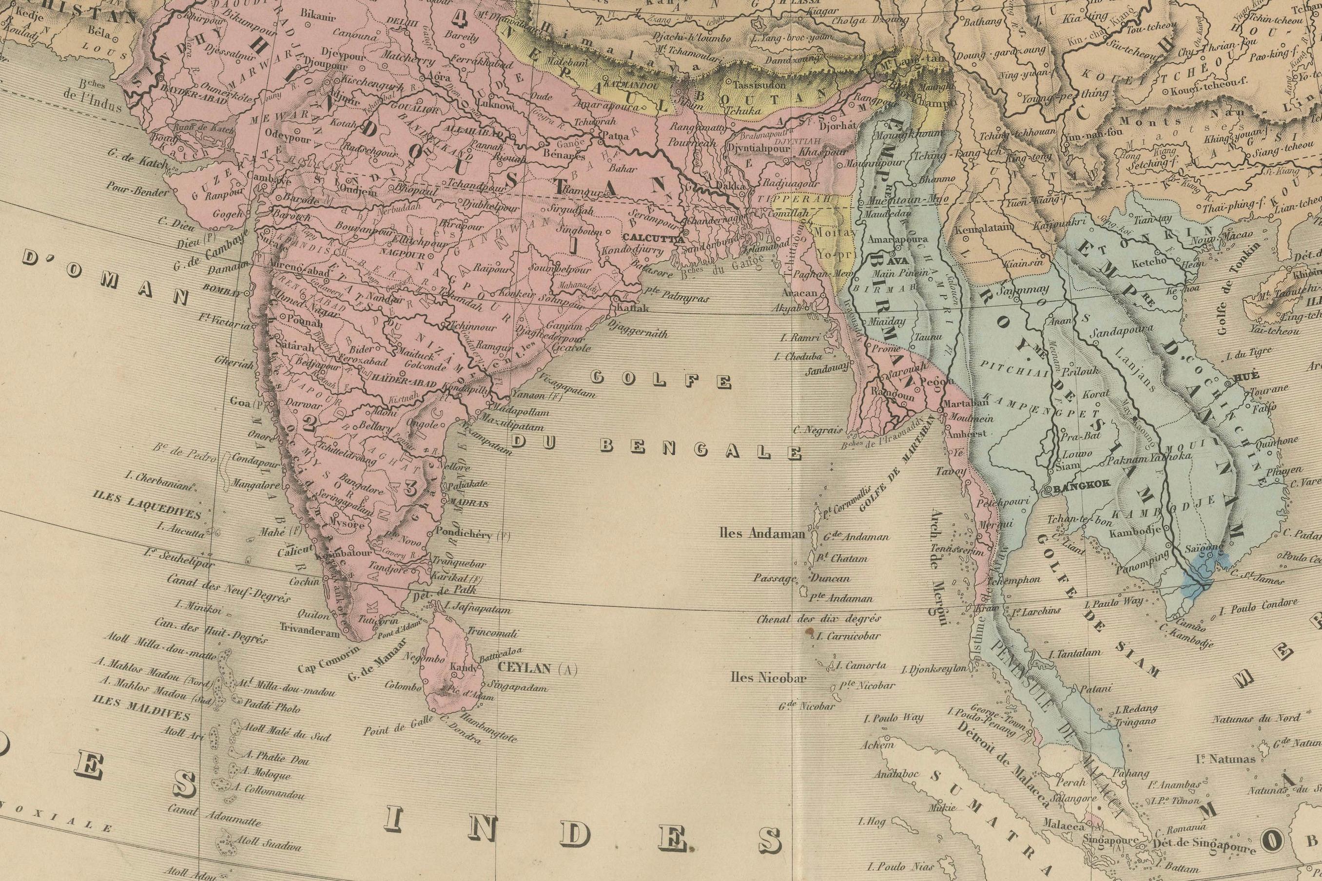 Mapa antiguo de Asia - Gran grabado del siglo XIX con fronteras políticas, 1865 en venta 1